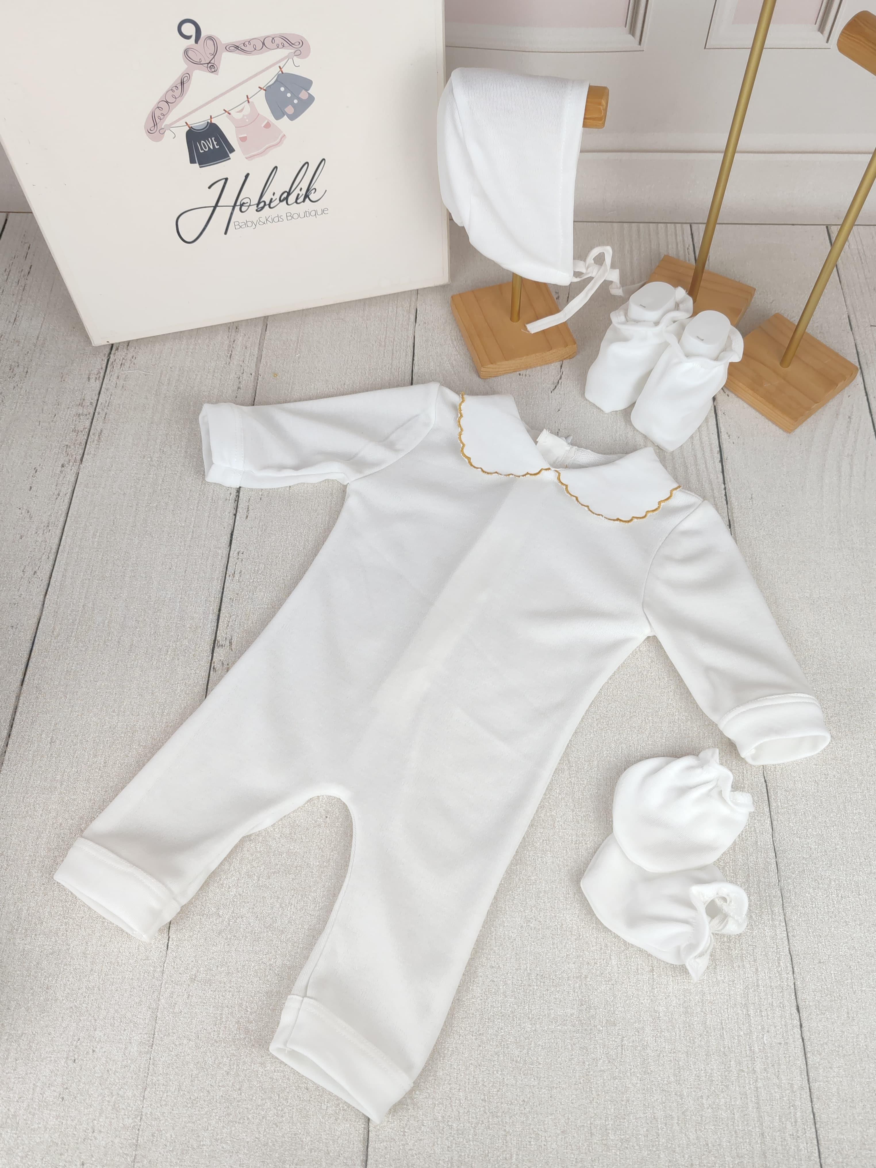 Bebe Yaka Beyaz Tulum Set