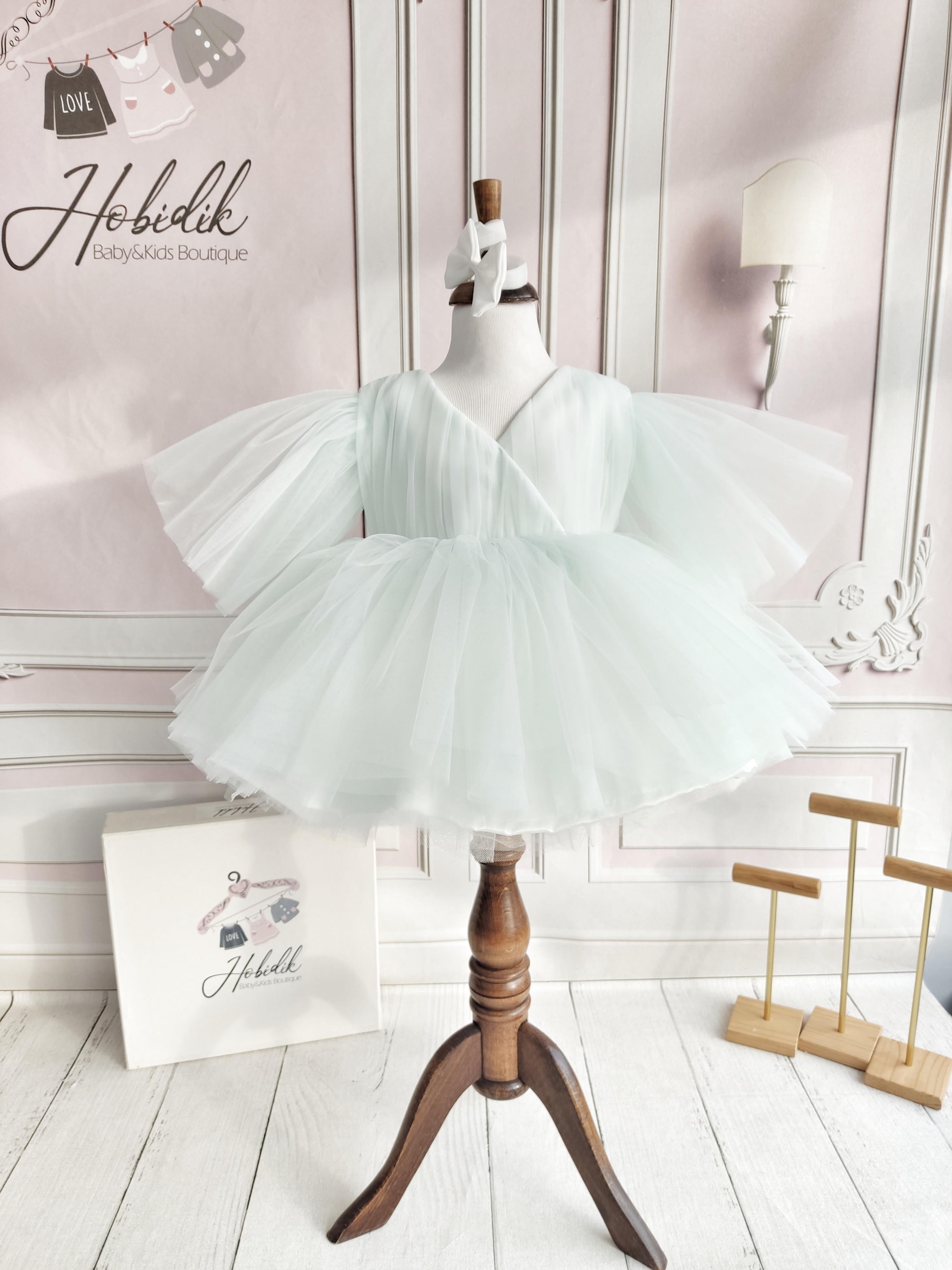 Çapraz Yakalı Tül Kabarık Elbise