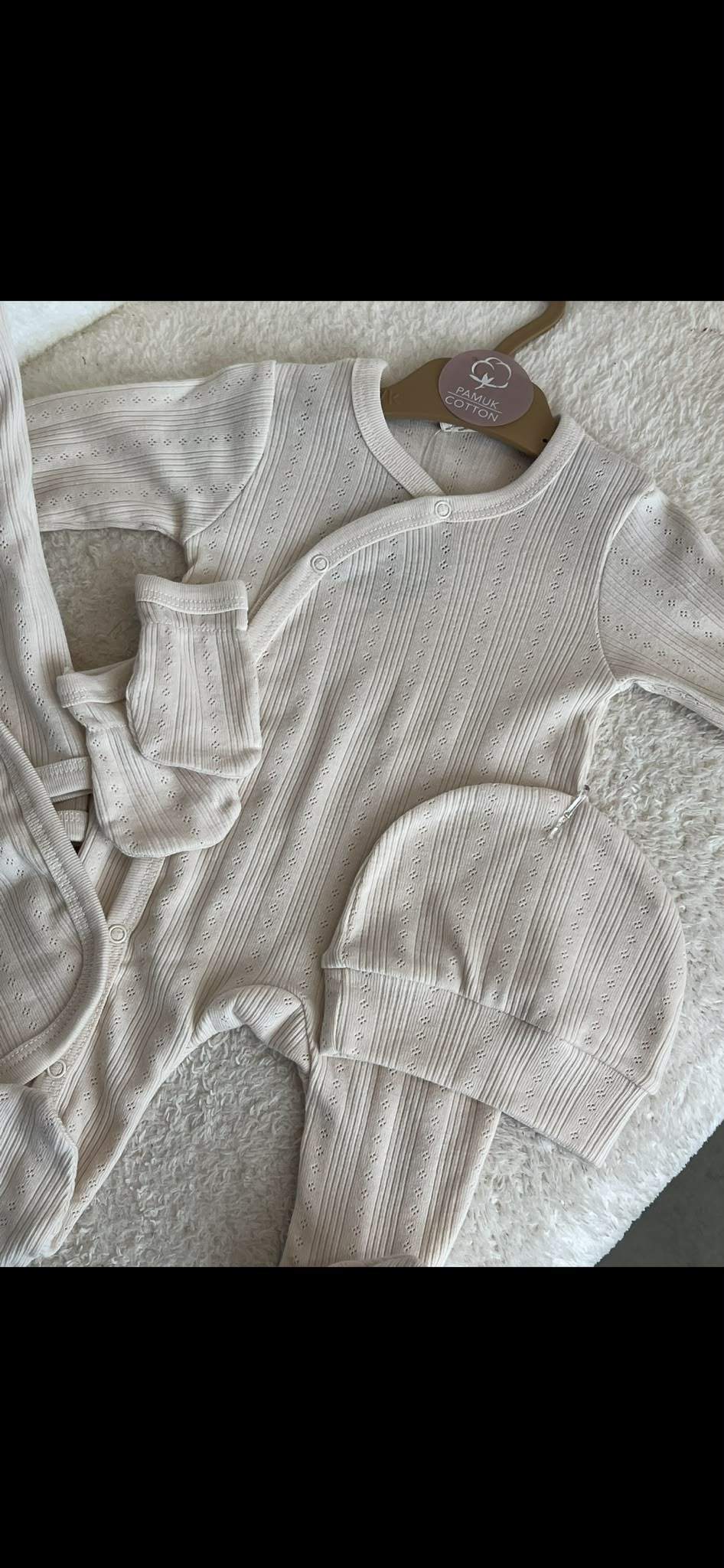 Ekru File Dokulu Delikli Desenli Unisex Bebek Hastane Çıkışı 5'li Set
