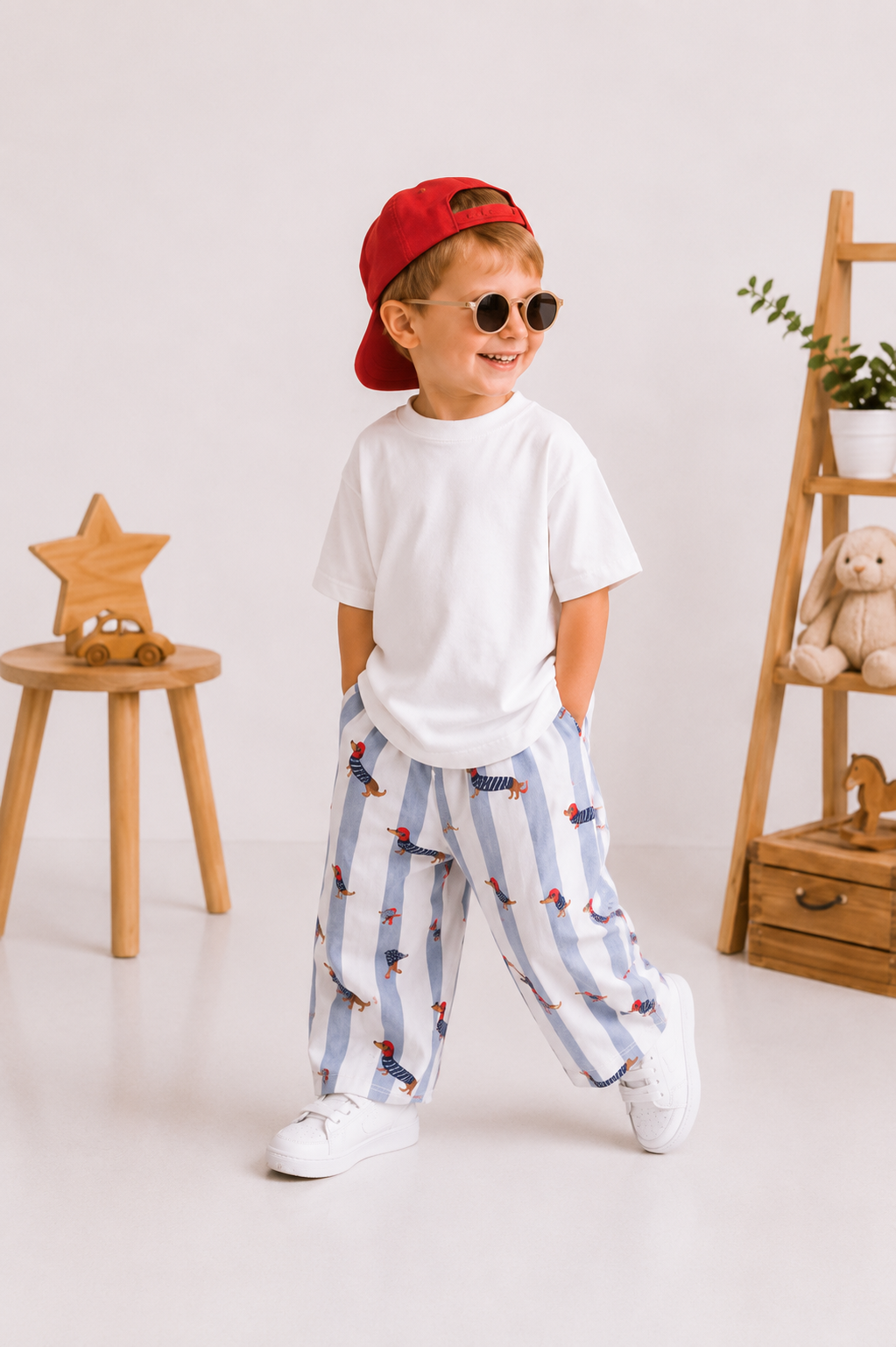 Erkek Çocuk Köpek Desenli Pantolon Basic Tişört 2'li Takım | 2-7 Yaş
