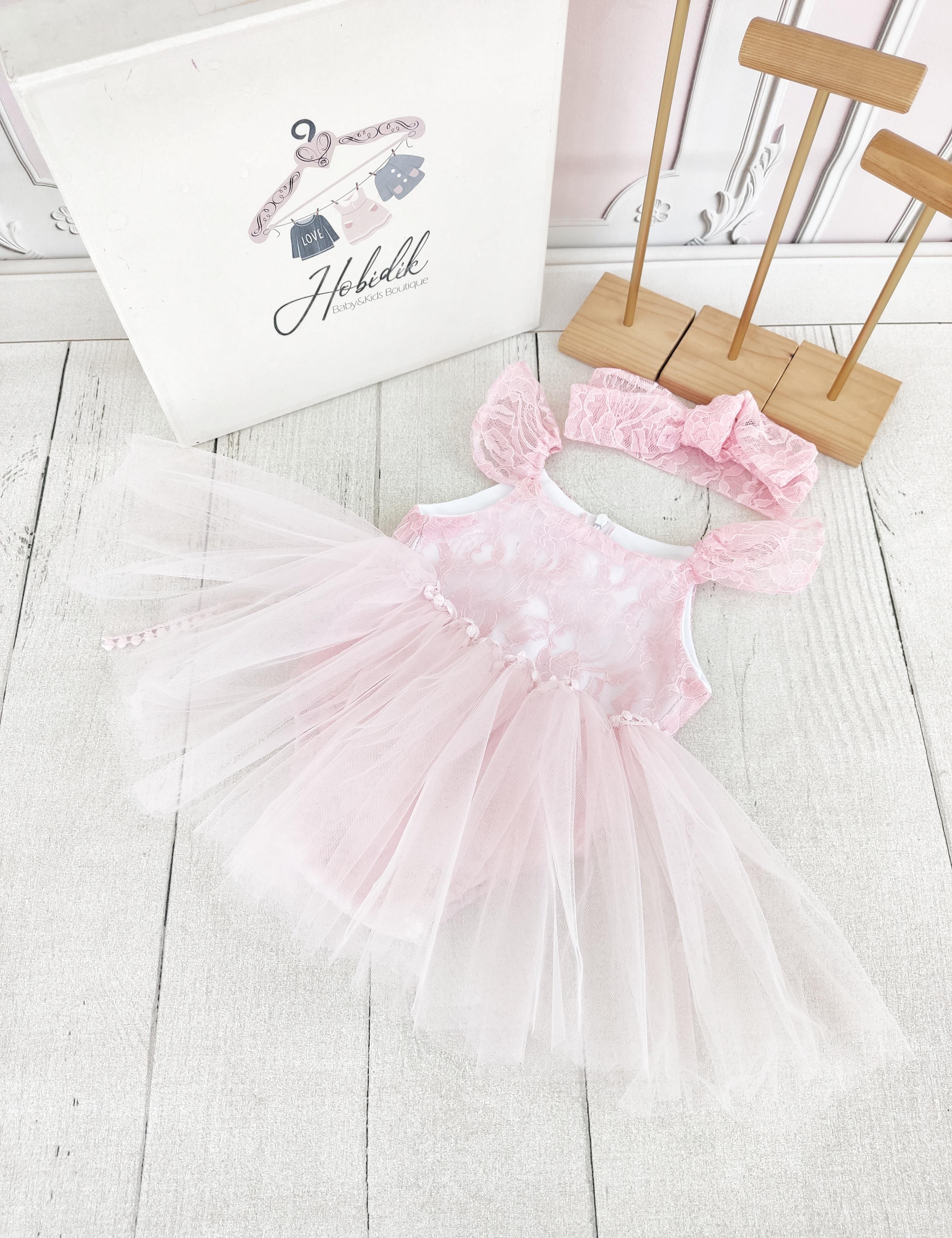 Eteği Çıkarılabilir Pembe Dantelli Romper Tulum Set