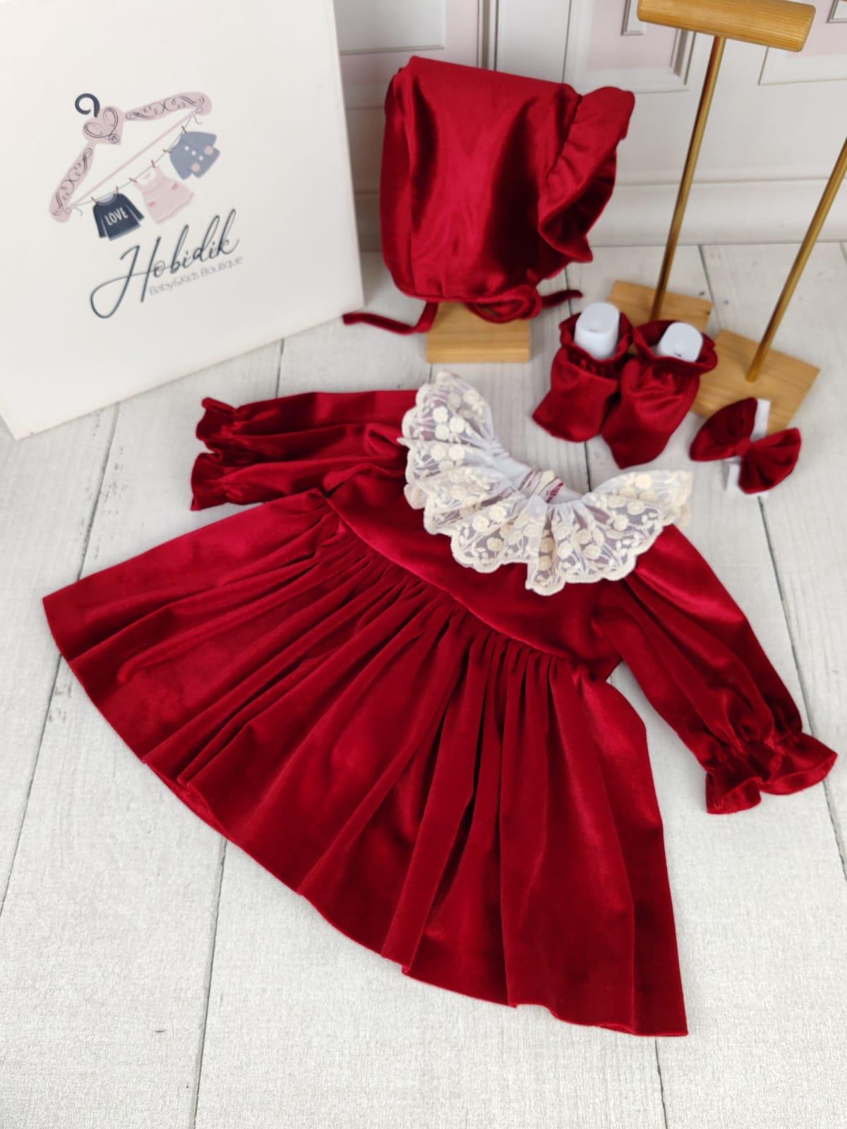 Kırmızı Kadife Elbise Set