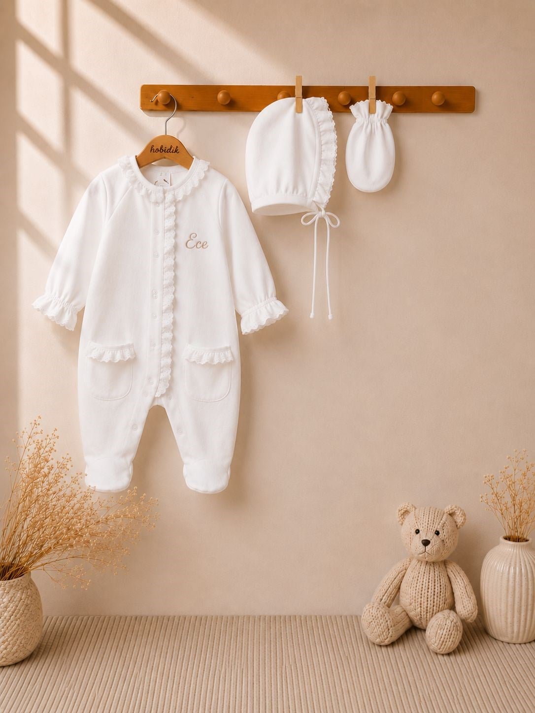 Kız Bebek Fistolu Penye Tulum Set