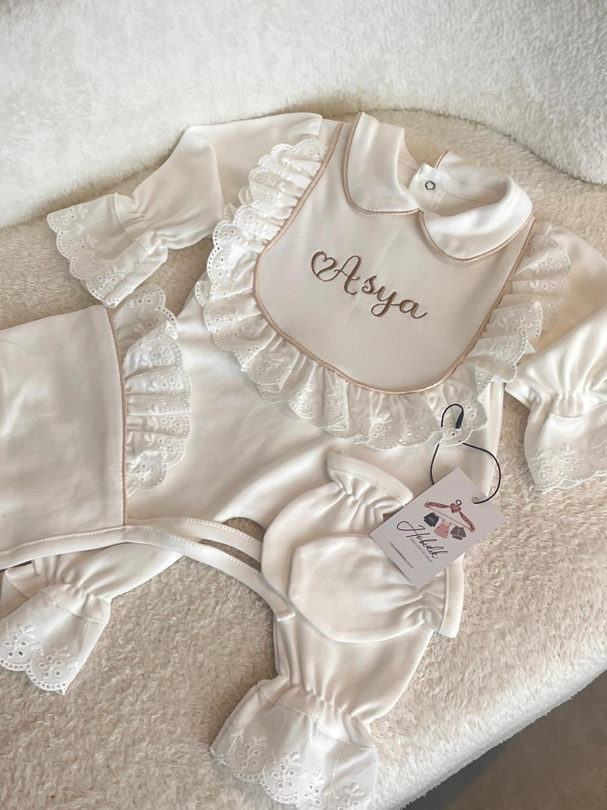 Kız Bebek Somon Simli Biyeli Fistolu Penye Tulum Set
