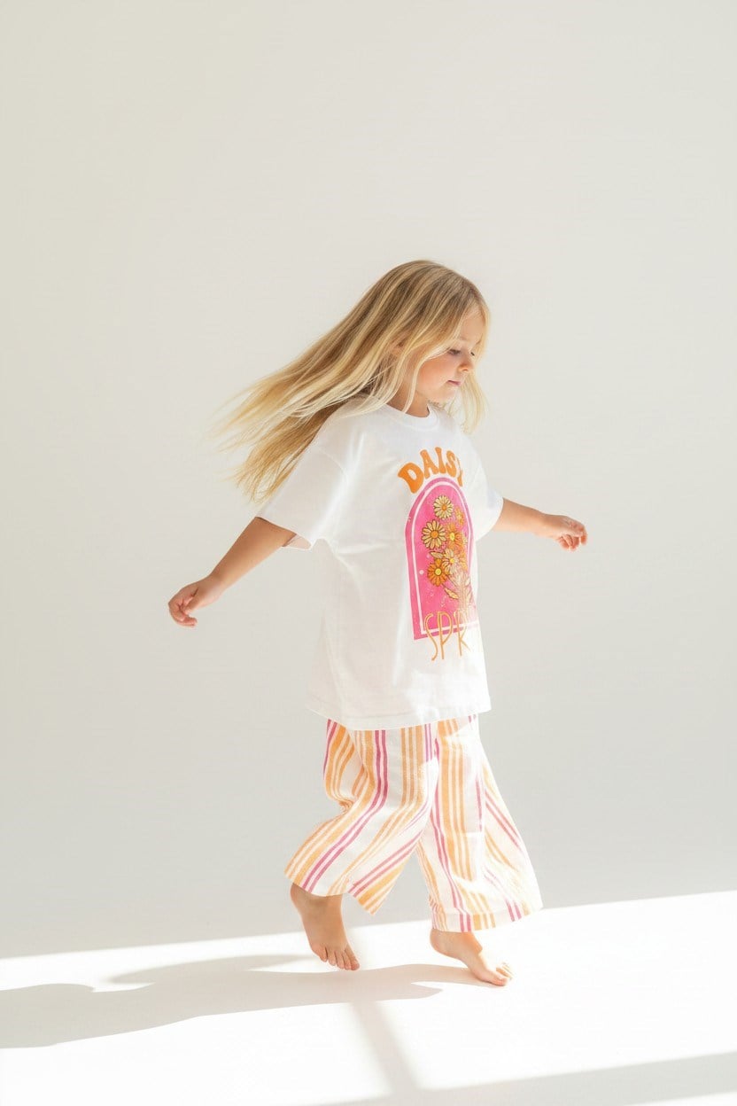 Kız Çocuk Müslin Pantolonlu Penye Yazlık Çocuk Takım (2/7 Yaş )