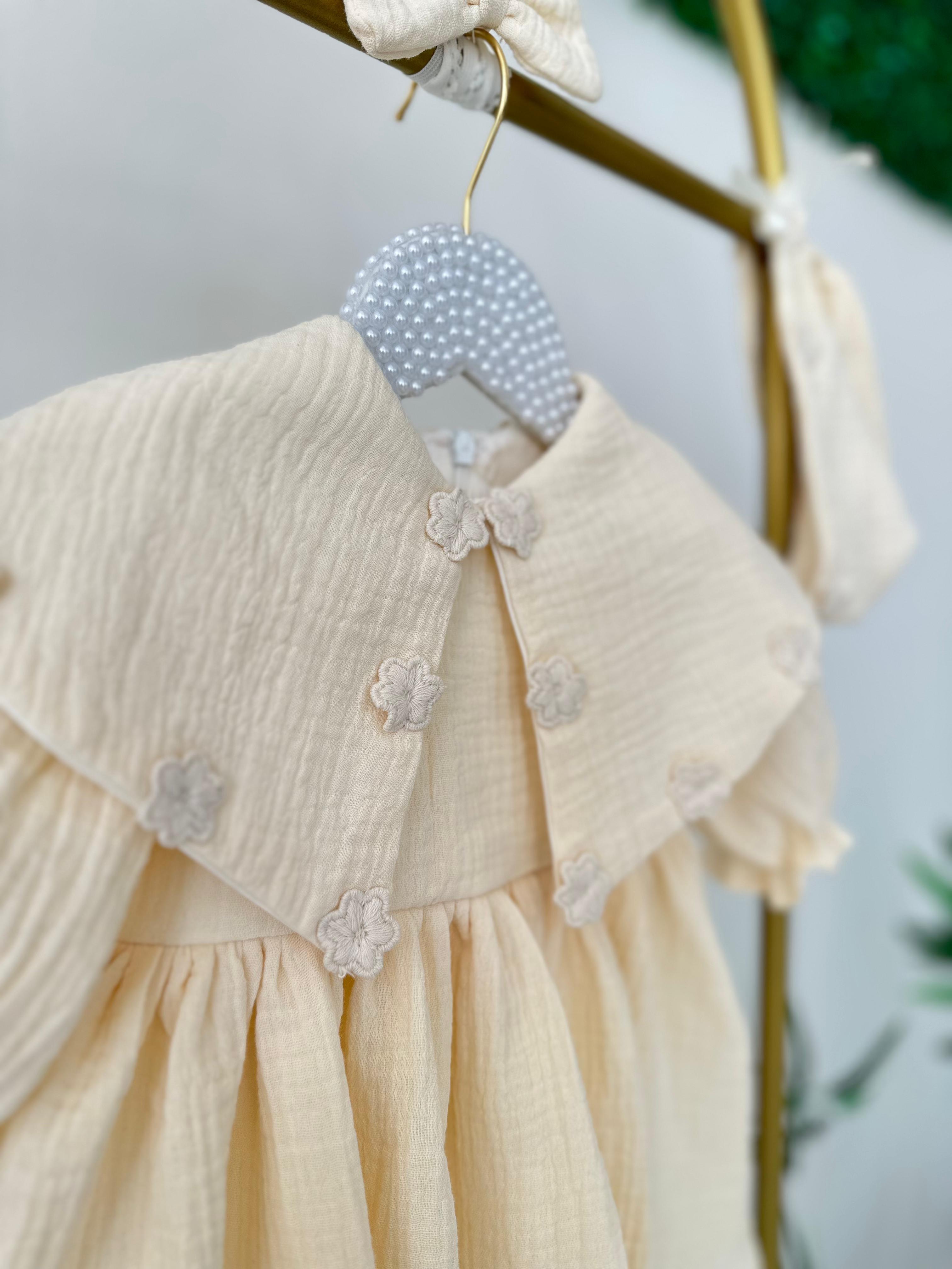 Cream Double Layer Muslin Fabric Dress