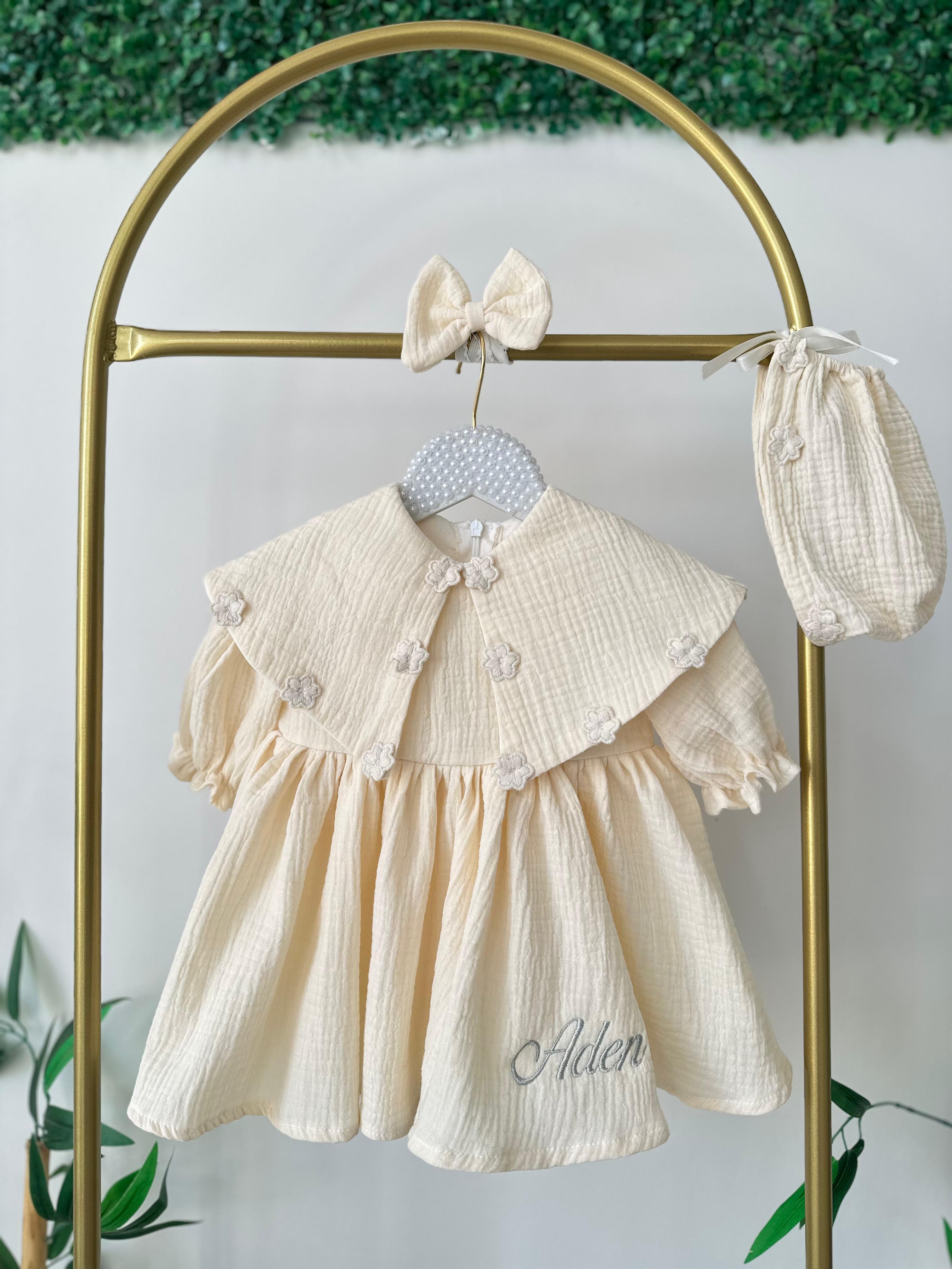 Cream Double Layer Muslin Fabric Dress