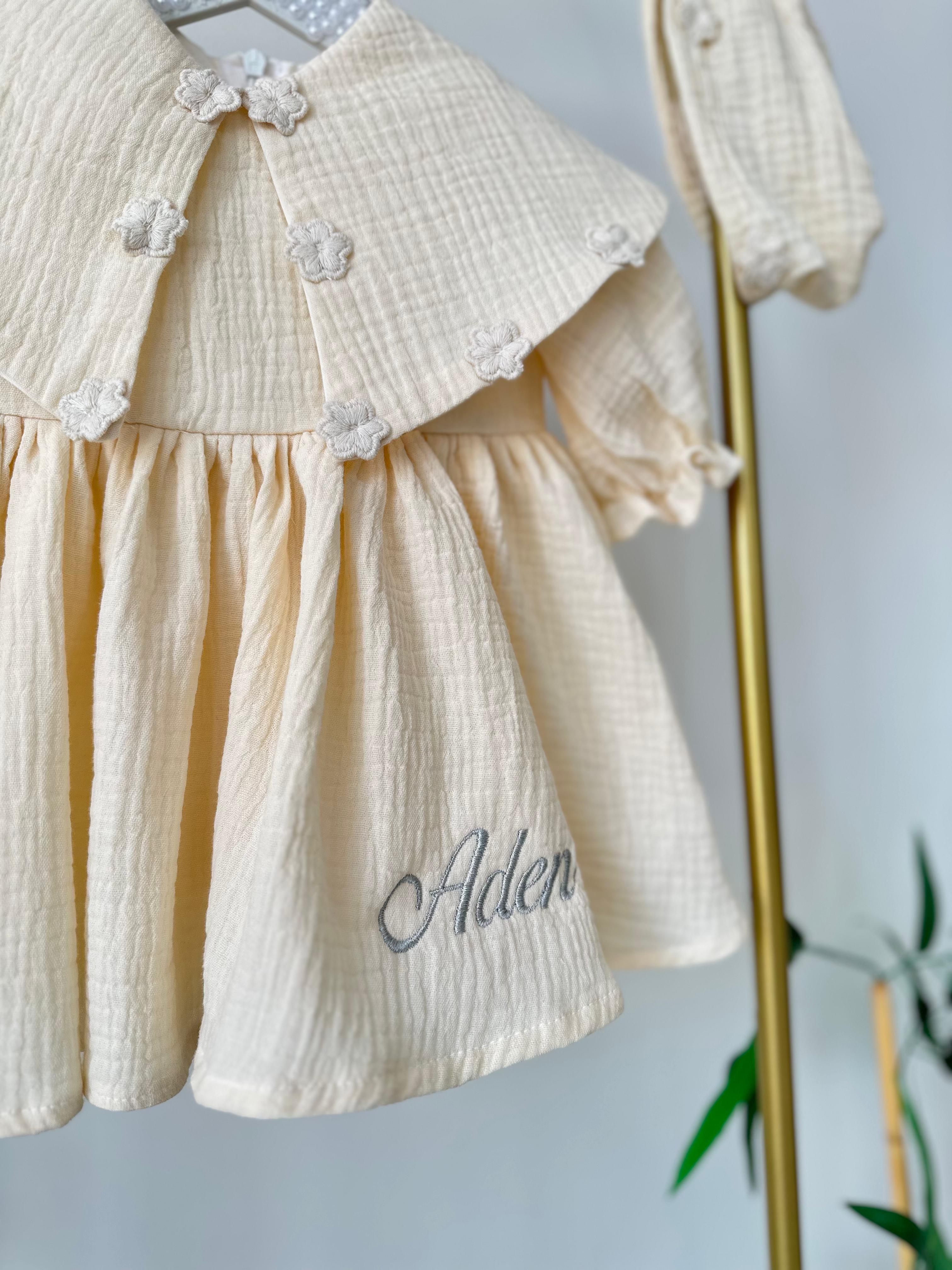 Cream Double Layer Muslin Fabric Dress