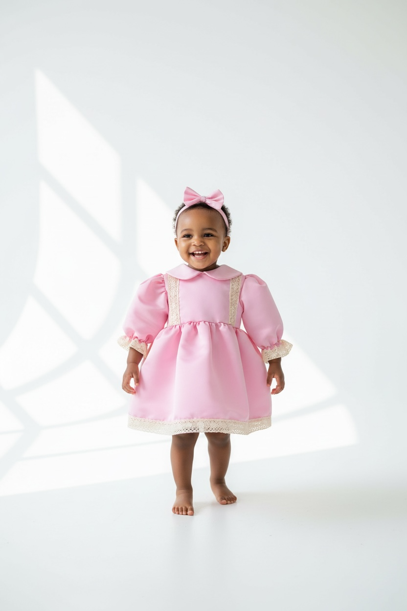 Krem Dantelli Pembe Elbise Set