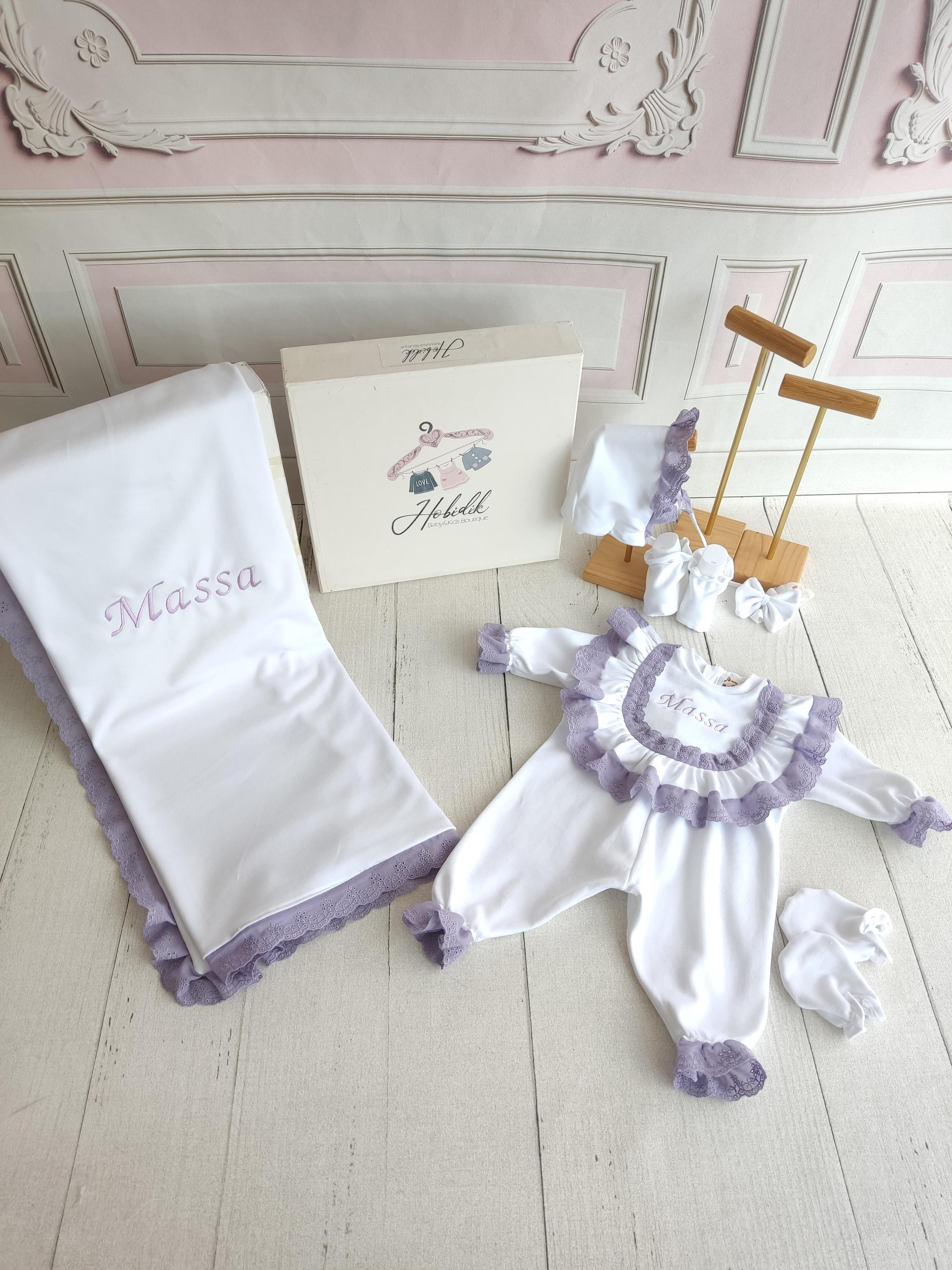 Lila Fırfırlı Battaniyeli Tulum Set 