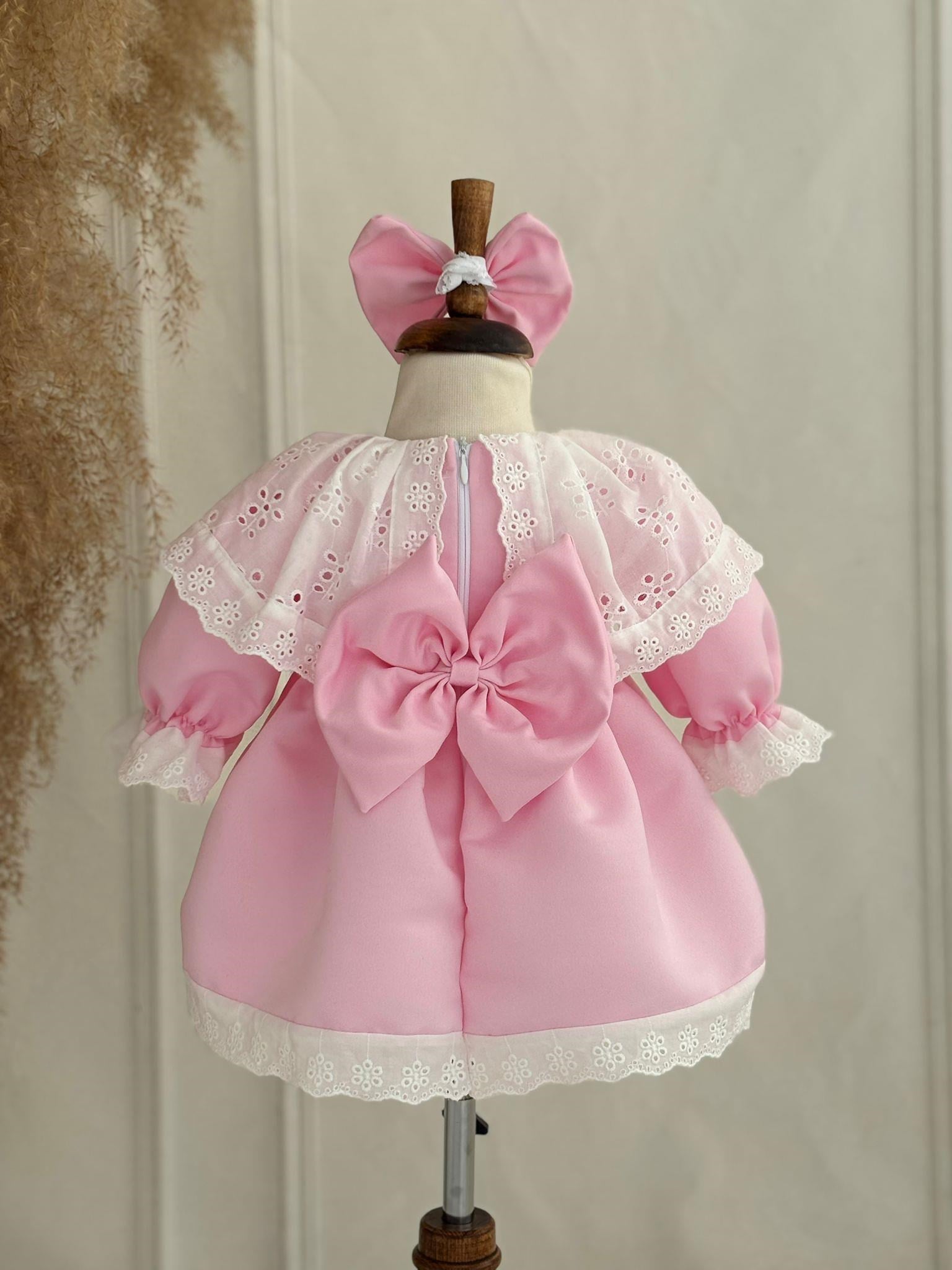 Pembe Fisto Yakalı Kız Çocuk Doğum Günü Elbise