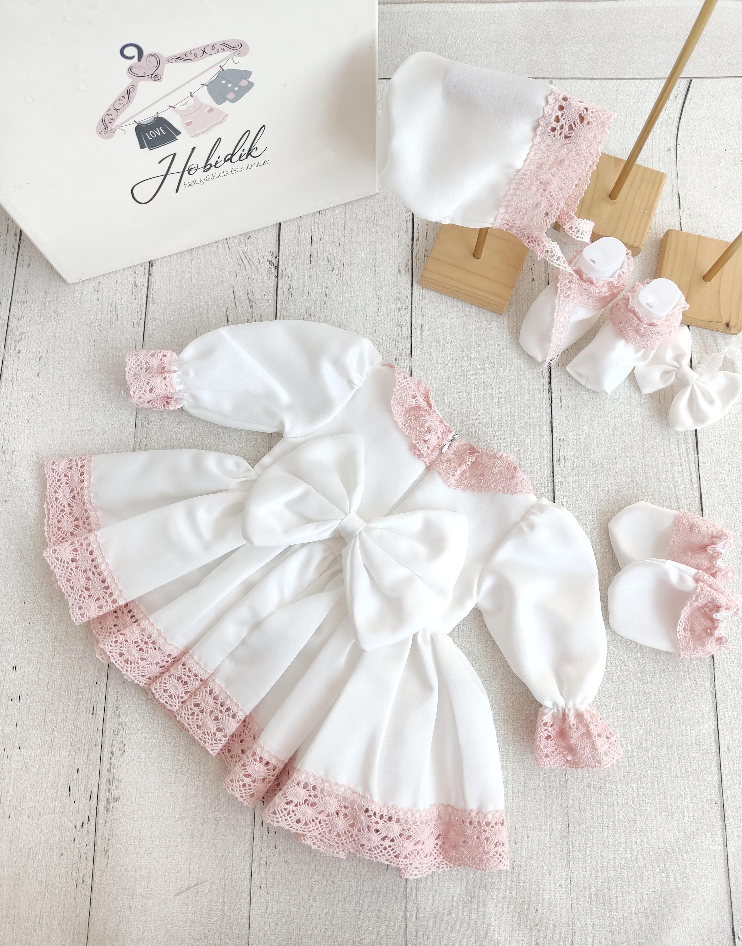 Pembe Önden Dantelli Elbise Set
