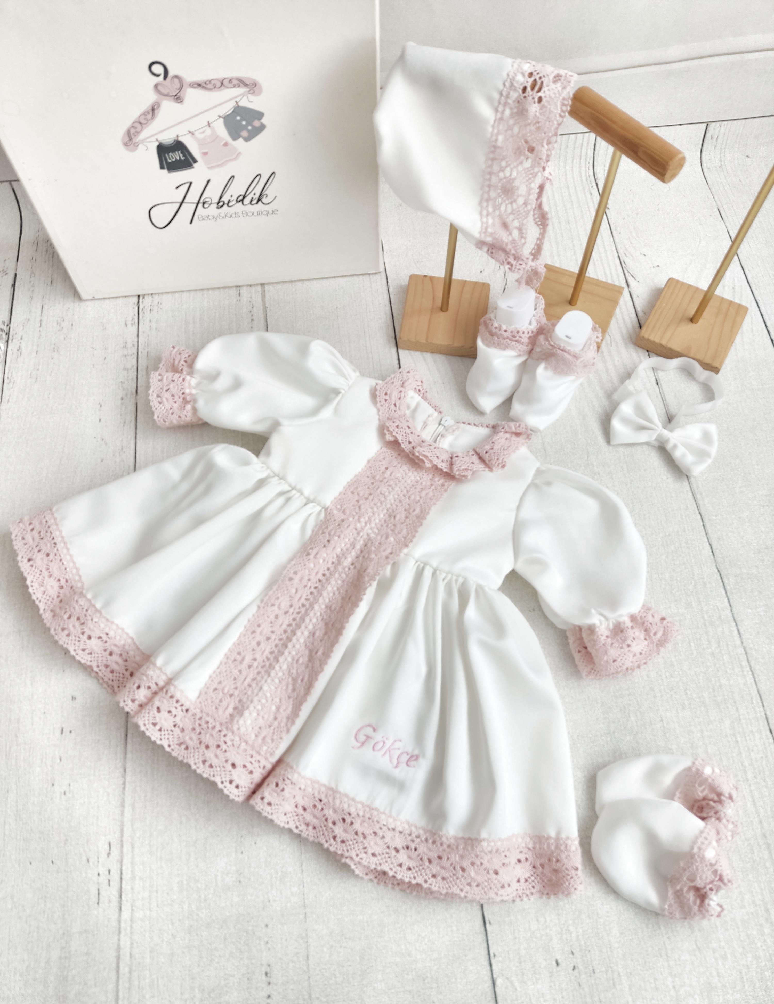 Pembe Önden Dantelli Elbise Set