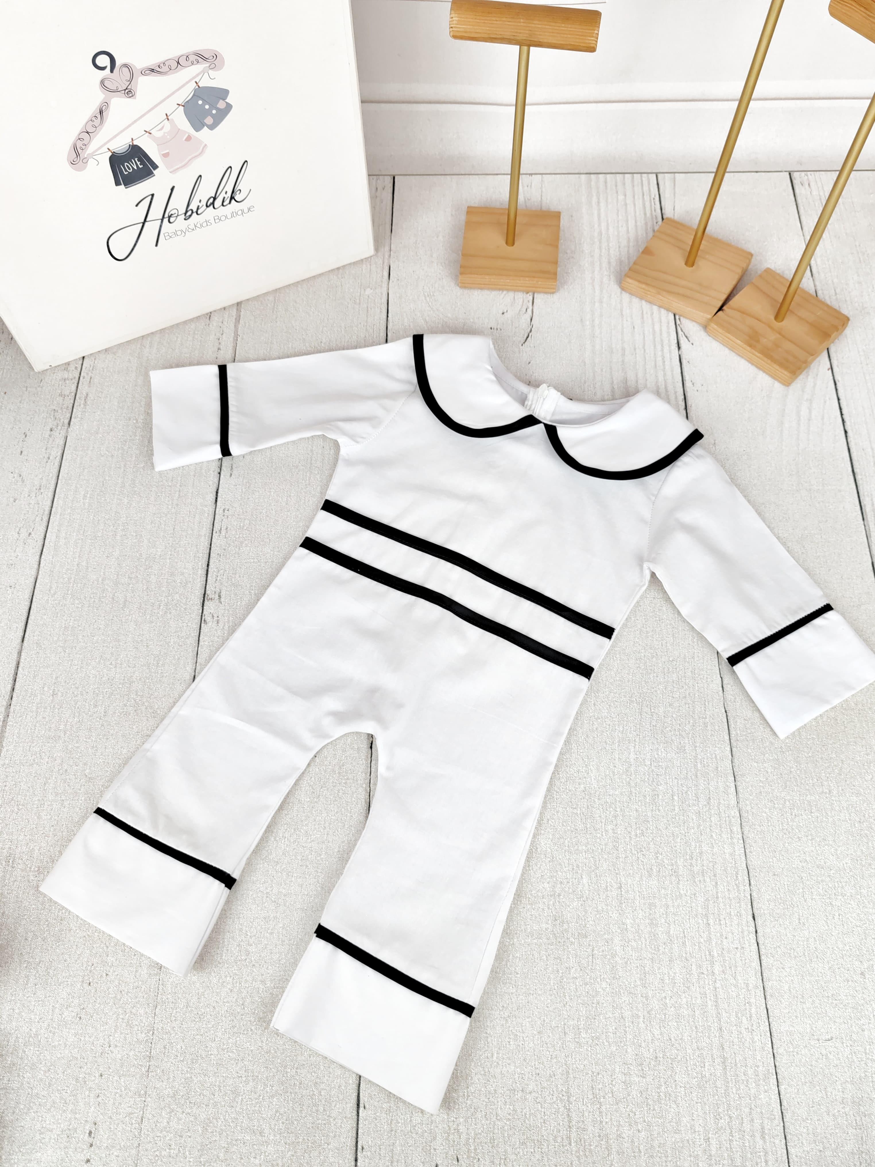 Siyah Biyeli Beyaz Tulum Set 3-6 Ay