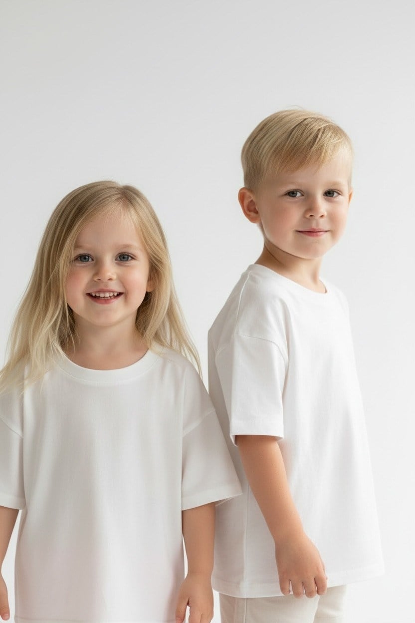 Unisex Basic Oversize Çocuk Tişörtü – %100 Pamuk Penye Yazlık Tişört (2-8 Yaş)