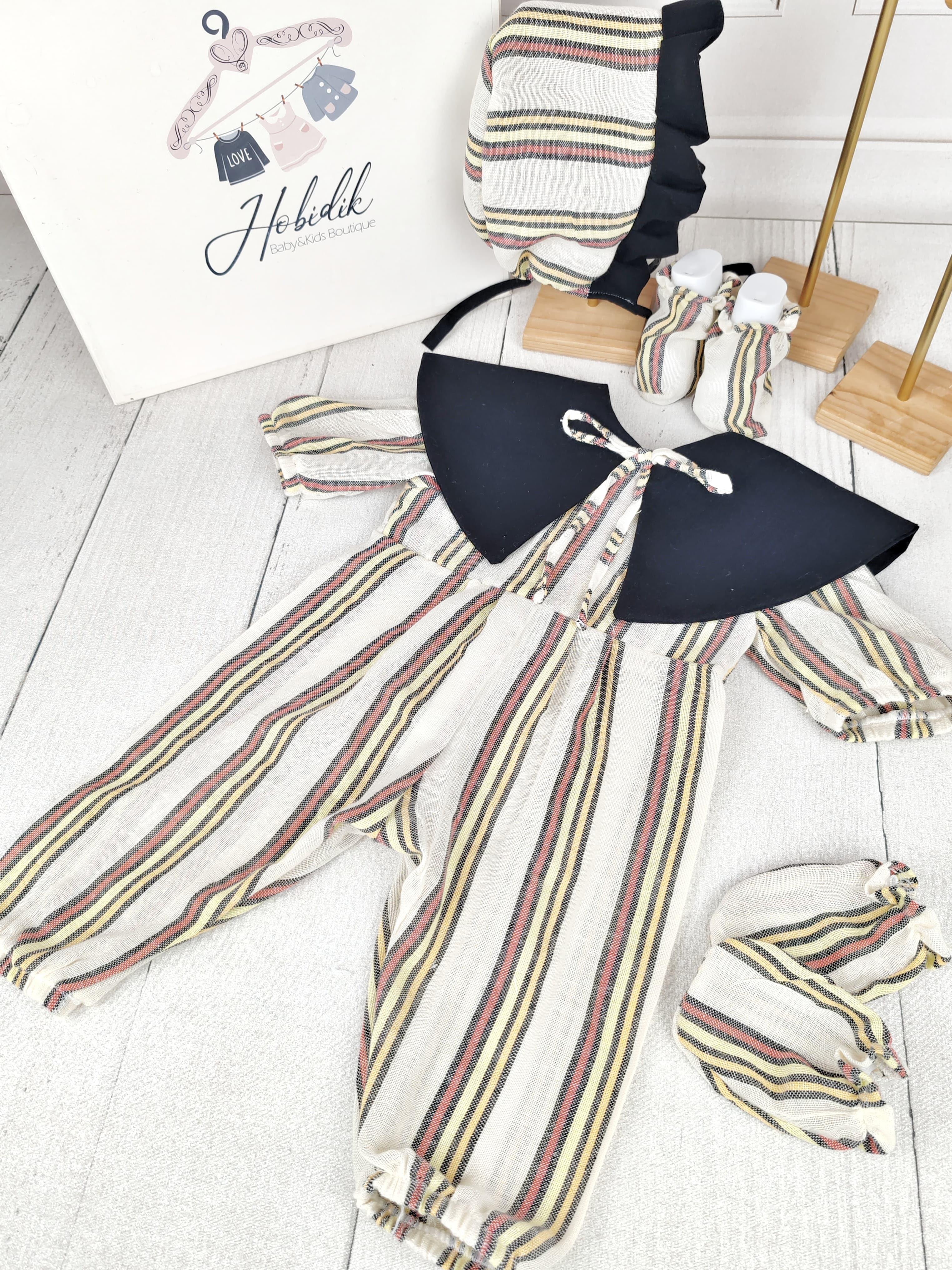 Unisex Organik El Dokuma Keten Yakalı Tulum Set