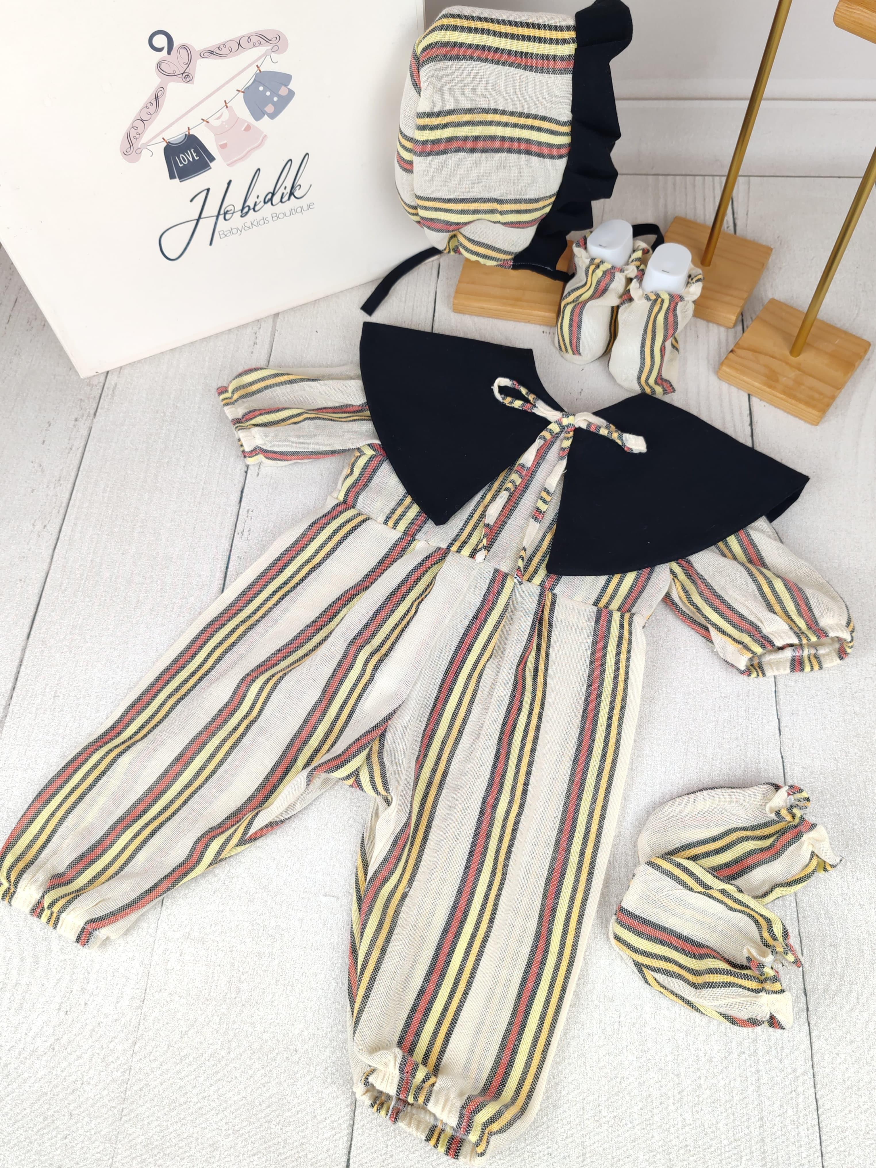 Unisex Organik El Dokuma Keten Yakalı Tulum Set