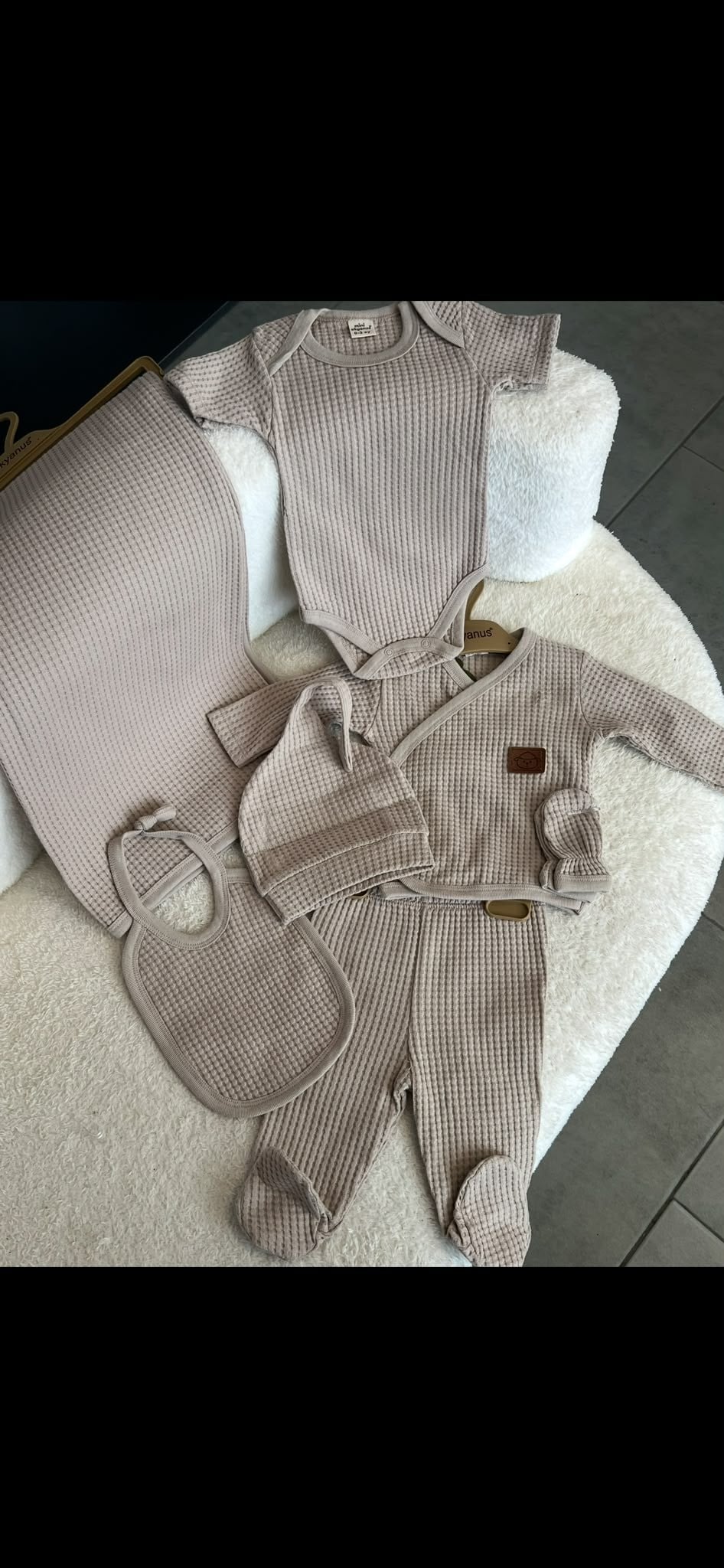 Vizon Waffle Dokulu %100 Pamuk Unisex Bebek Hastane Çıkışı 7'li Set – Battaniyeli