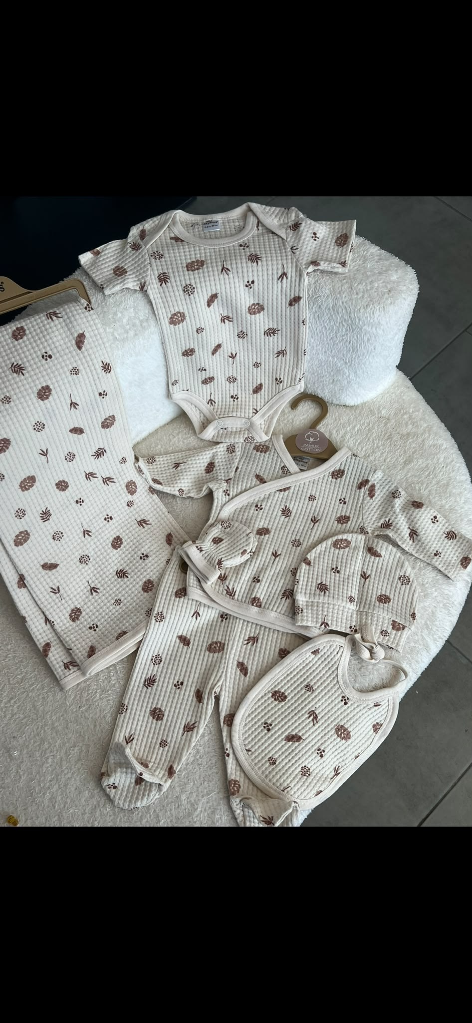 Waffle Dokulu Desenli %100 Pamuk Unisex Bebek Hastane Çıkışı 7'li Set – Battaniyeli