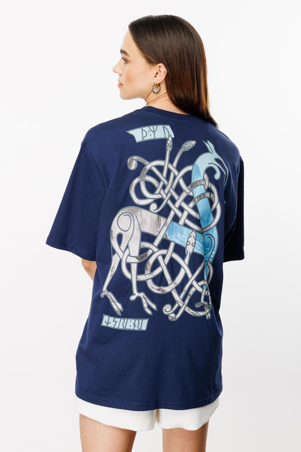 Gods of Horses and Snake Oversize Tshirt - Lacivert