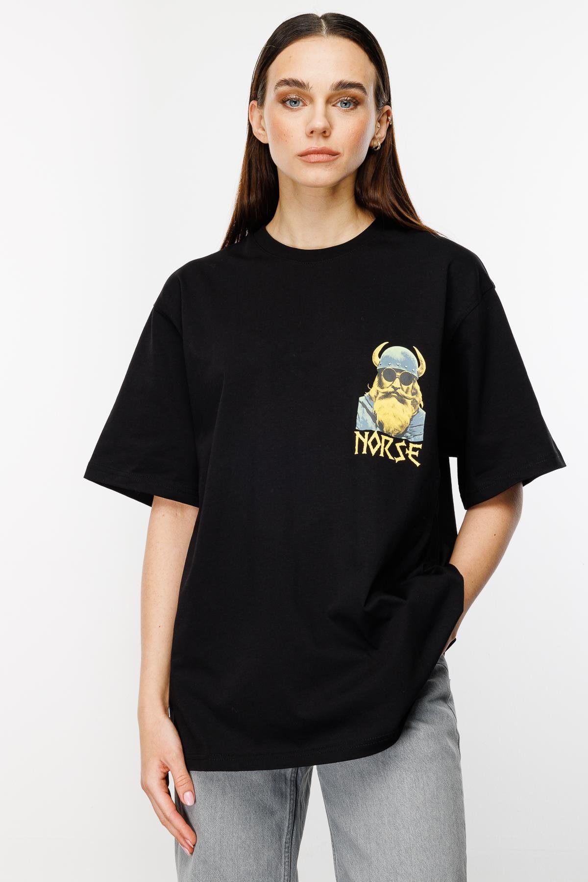 Nordic Hipster Oversize Tshirt - Siyah