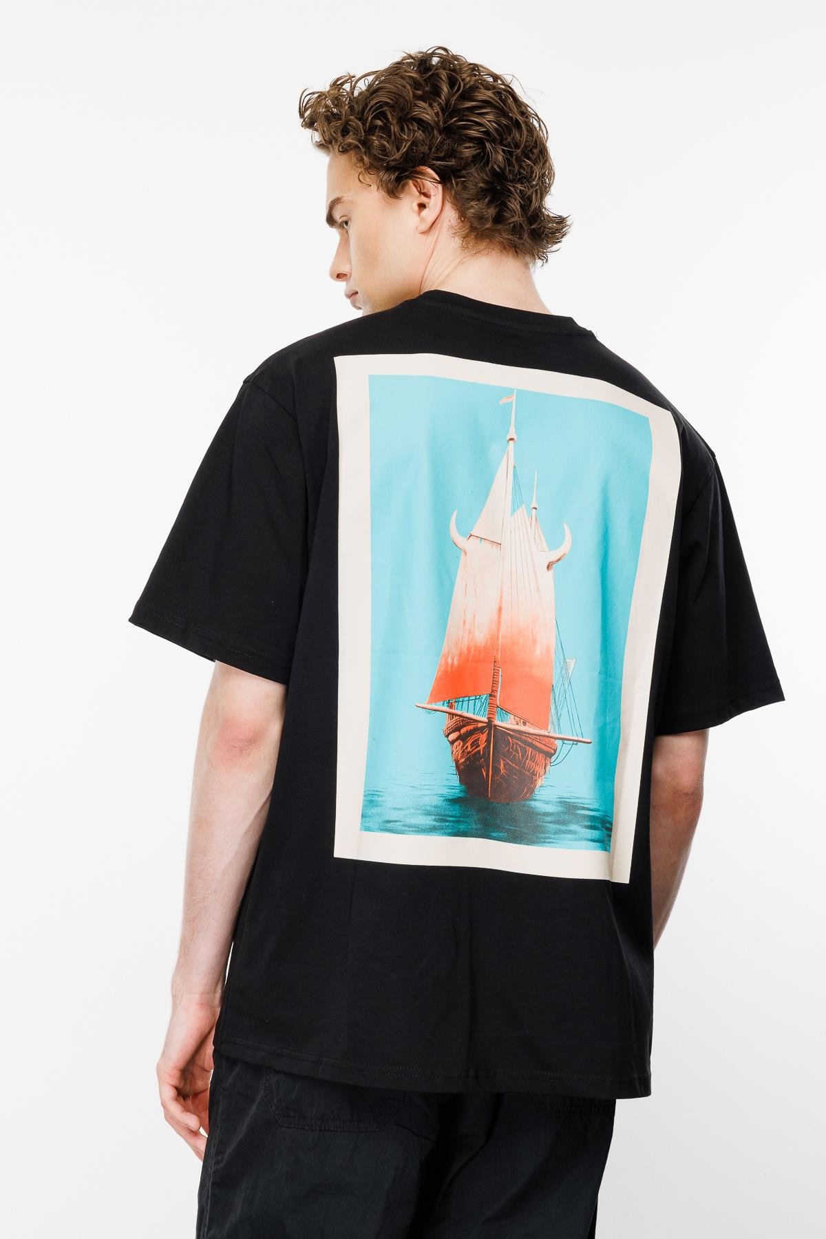 Sailing Ship Oversize Tshirt - Siyah
