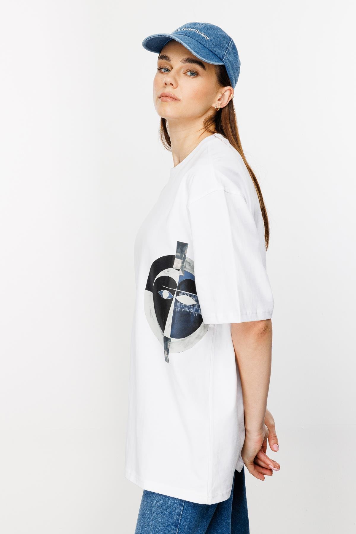 Tribal Logo Oversize Tshirt - Beyaz