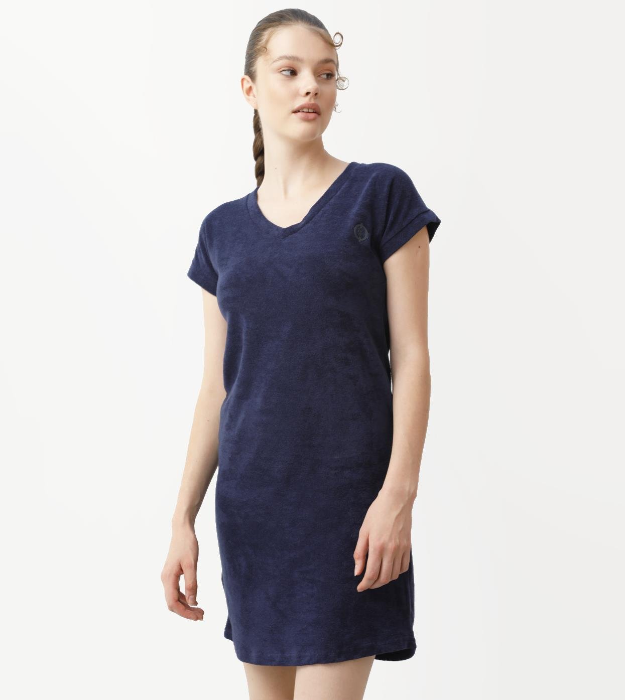 V Yaka Havlu Kumaş Kadın Elbise