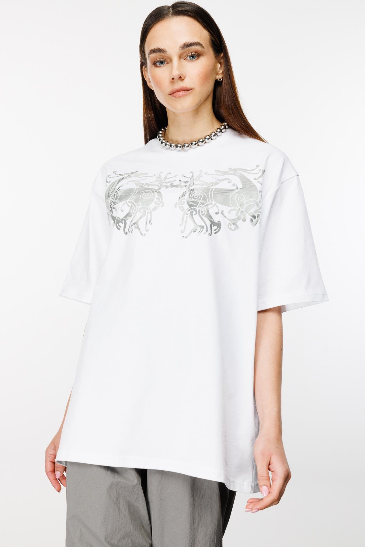 Warrior Horses Oversize Tshirt - Beyaz