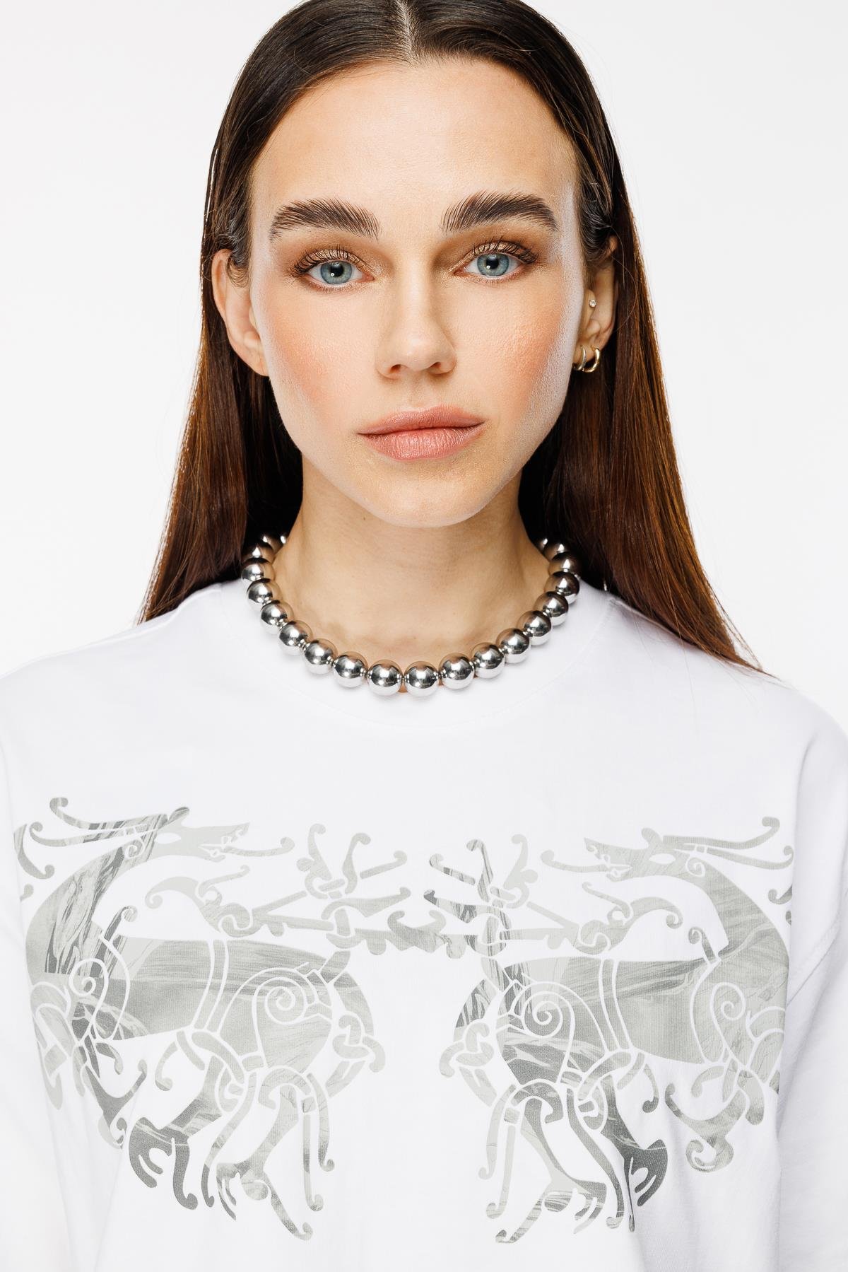 Warrior Horses Oversize Tshirt - Beyaz