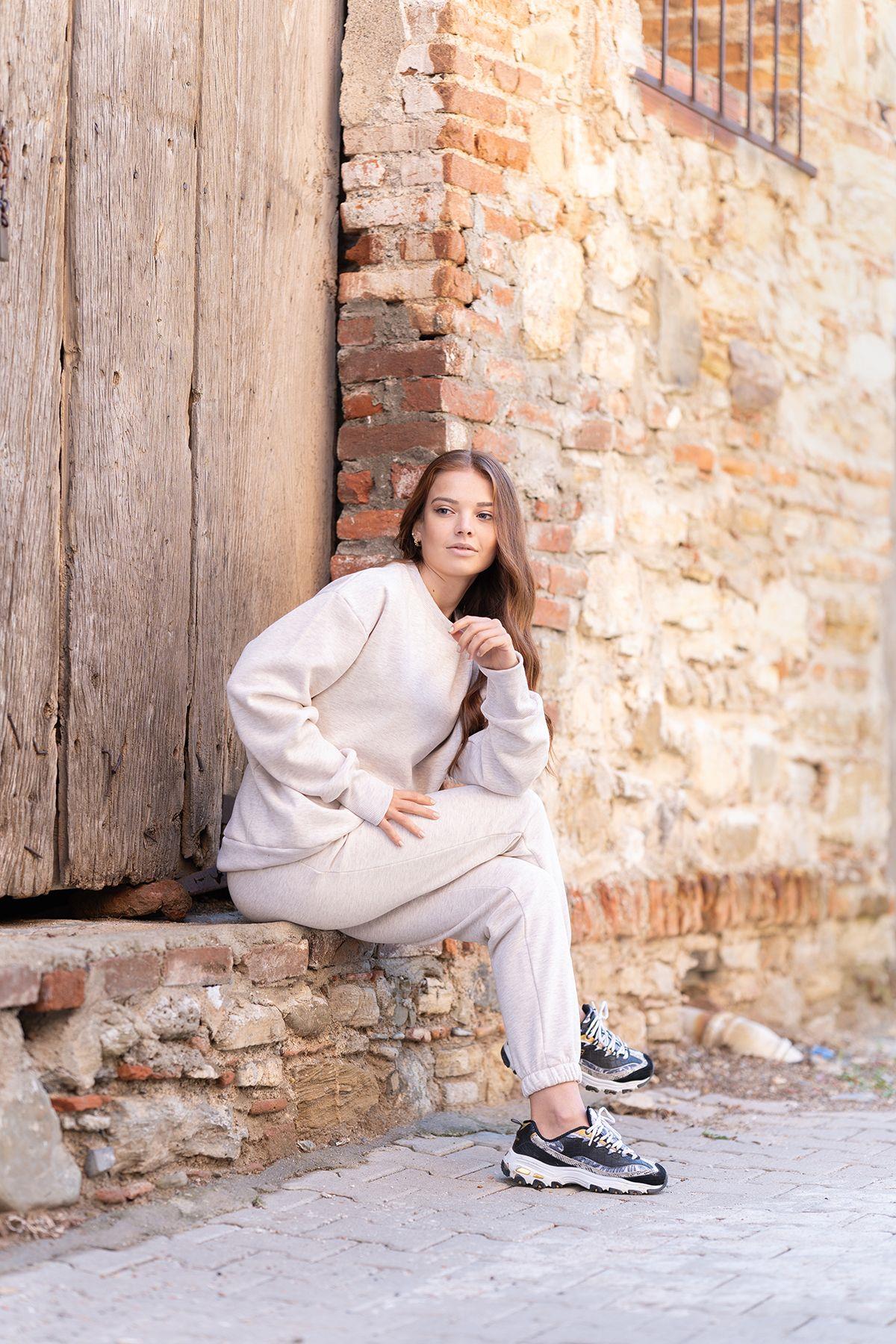 Kadın Oversize 3 İplik Şardonlu Eşofman Takım