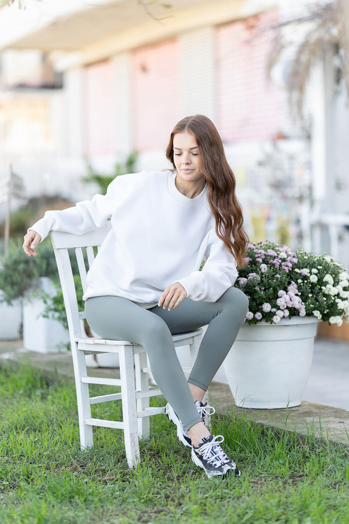 Kadın Oversize 3 İplik Şardonlu Sweatshirt