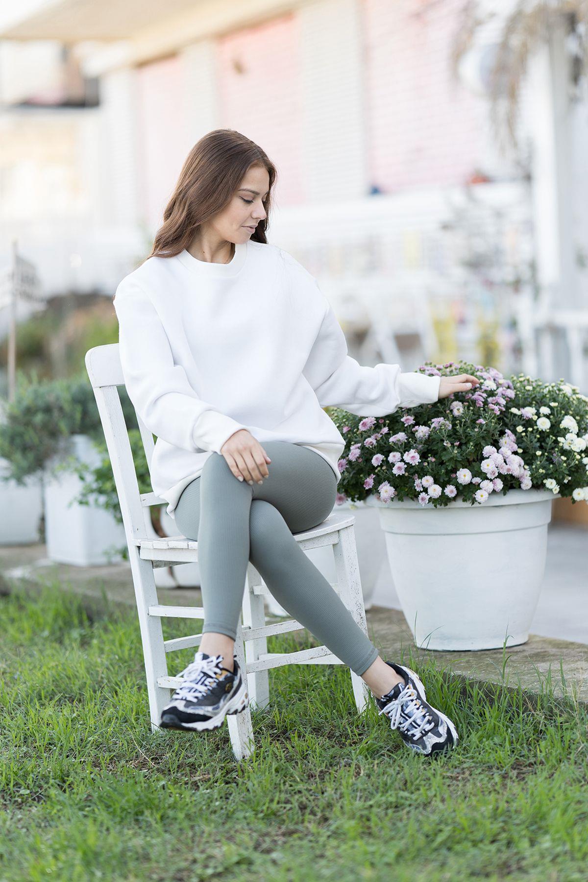 Kadın Oversize 3 İplik Şardonlu Sweatshirt