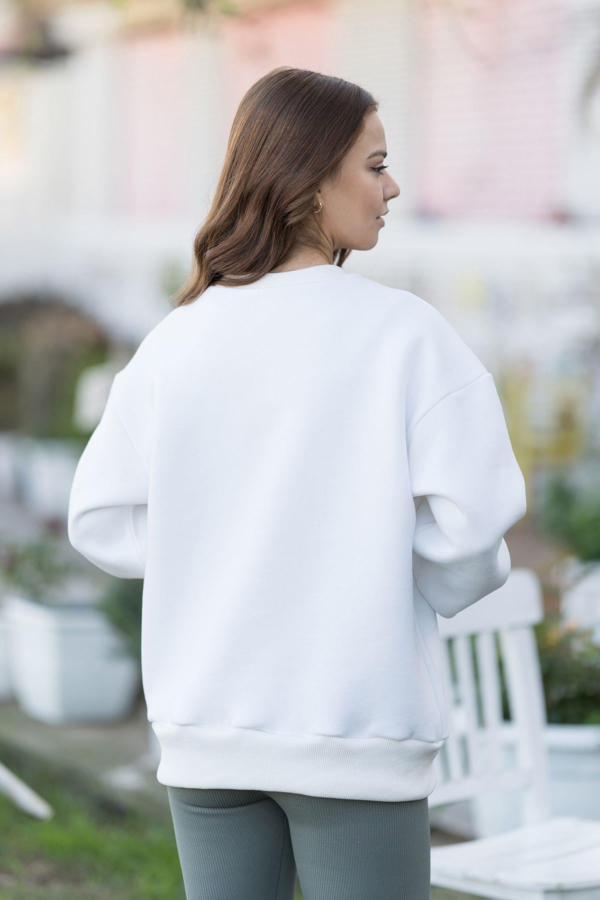 Kadın Oversize 3 İplik Şardonlu Sweatshirt