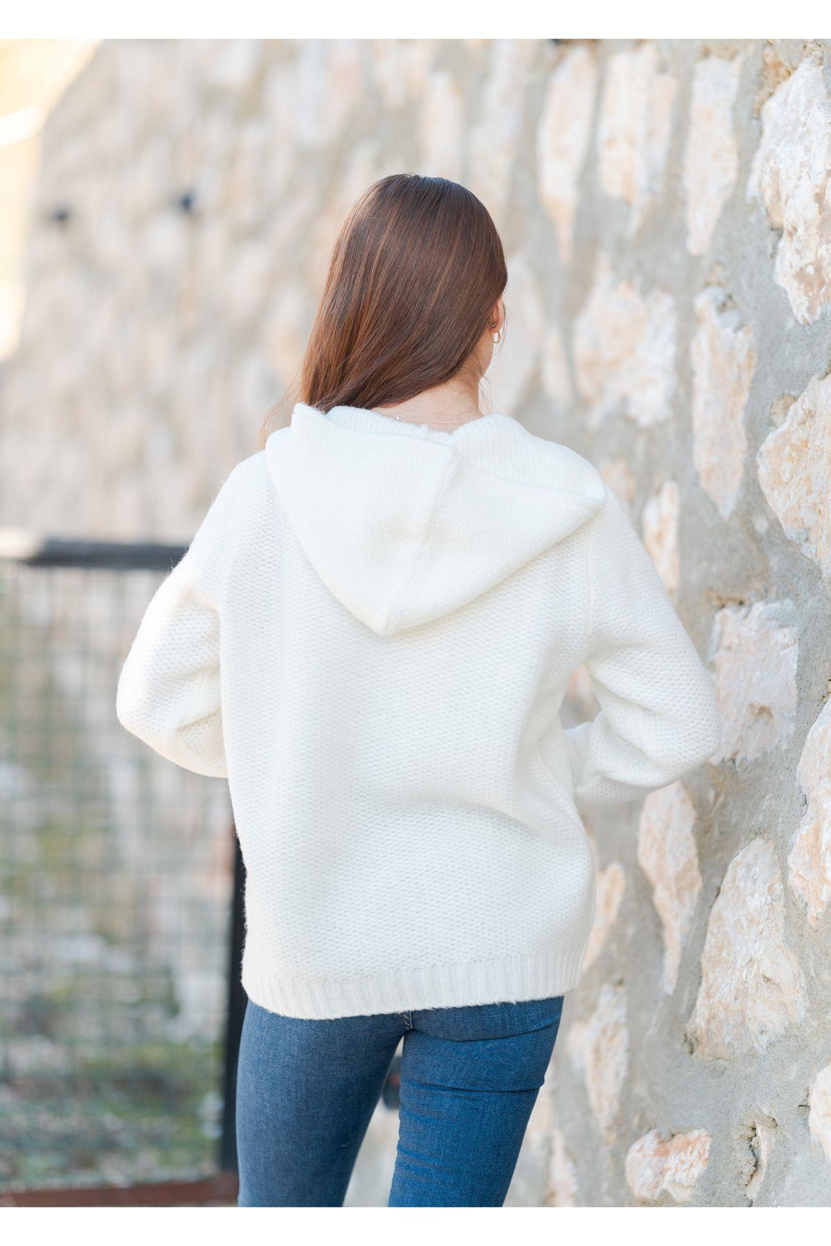 Kapüşonlu Örme Sweatshirt