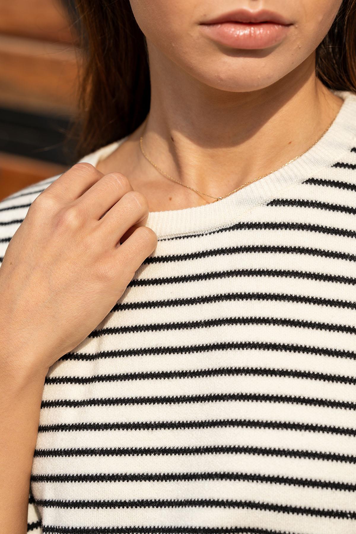 VerdeBlanco Çizgili Basic Bluz