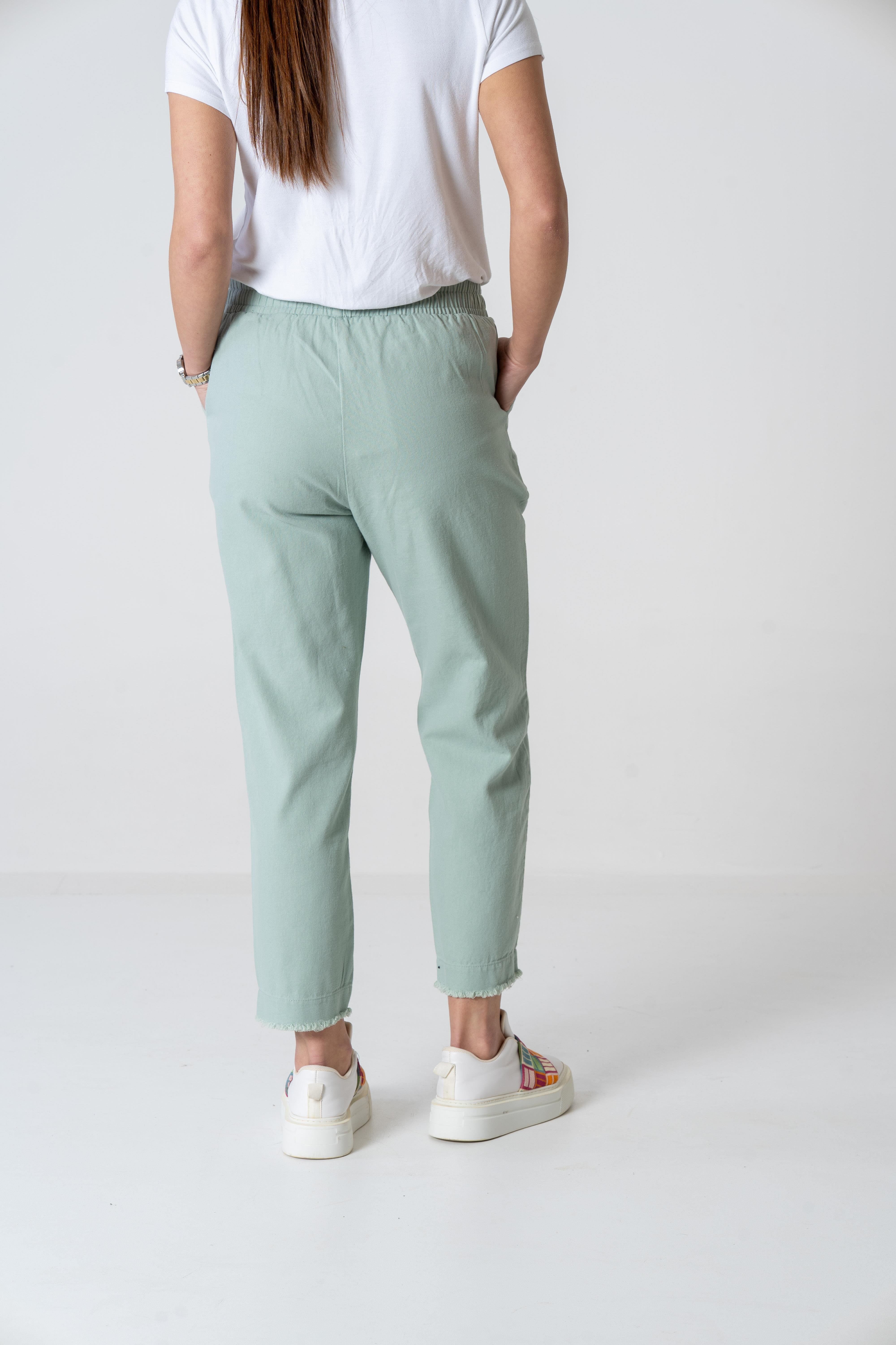 VerdeBlanco Havuç Kesim Paçası Püsküllü Müslin Pantolon Mint Yeşili