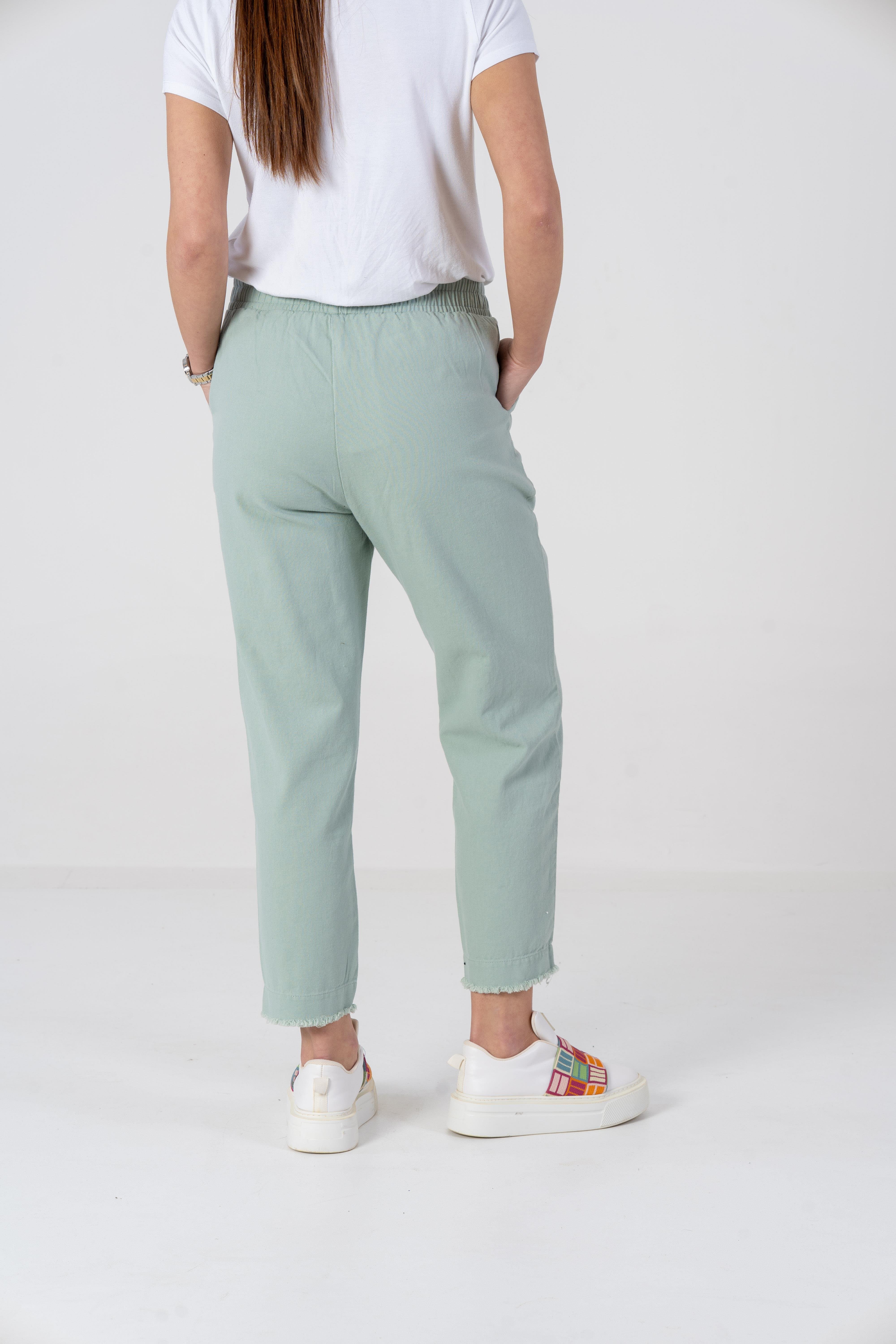 VerdeBlanco Havuç Kesim Paçası Püsküllü Müslin Pantolon Mint Yeşili