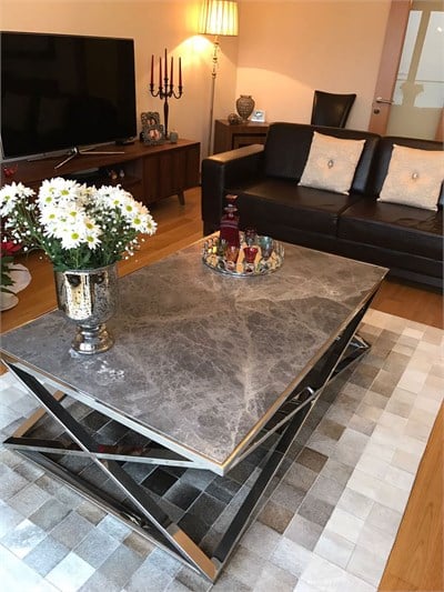 3A Mobilya Çapraz Ayak Mermer Masa