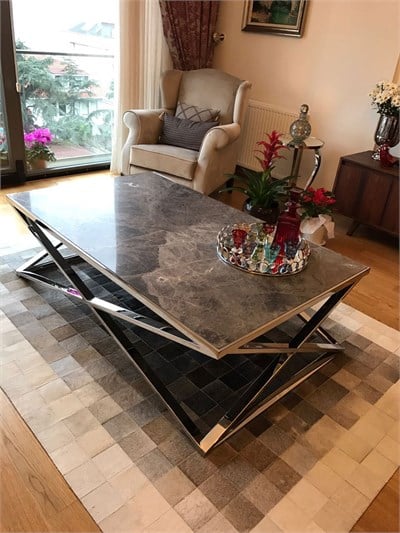 3A Mobilya Çapraz Ayak Mermer Masa