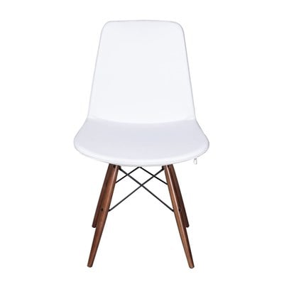 3A Mobilya Beyaz Deri Ahşap Çapraz Ayak Sandalye - Beyaz