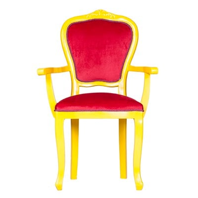 3A Mobilya Taçsız Kral Oymalı Sandalye - Sarı -Kırmızı