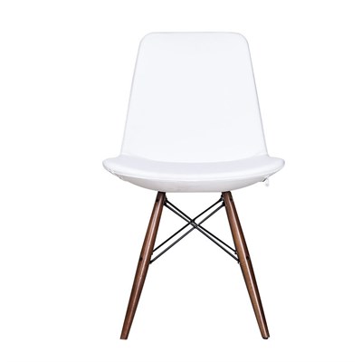 3A Mobilya Beyaz Deri Ahşap Çapraz Ayak Sandalye - Beyaz