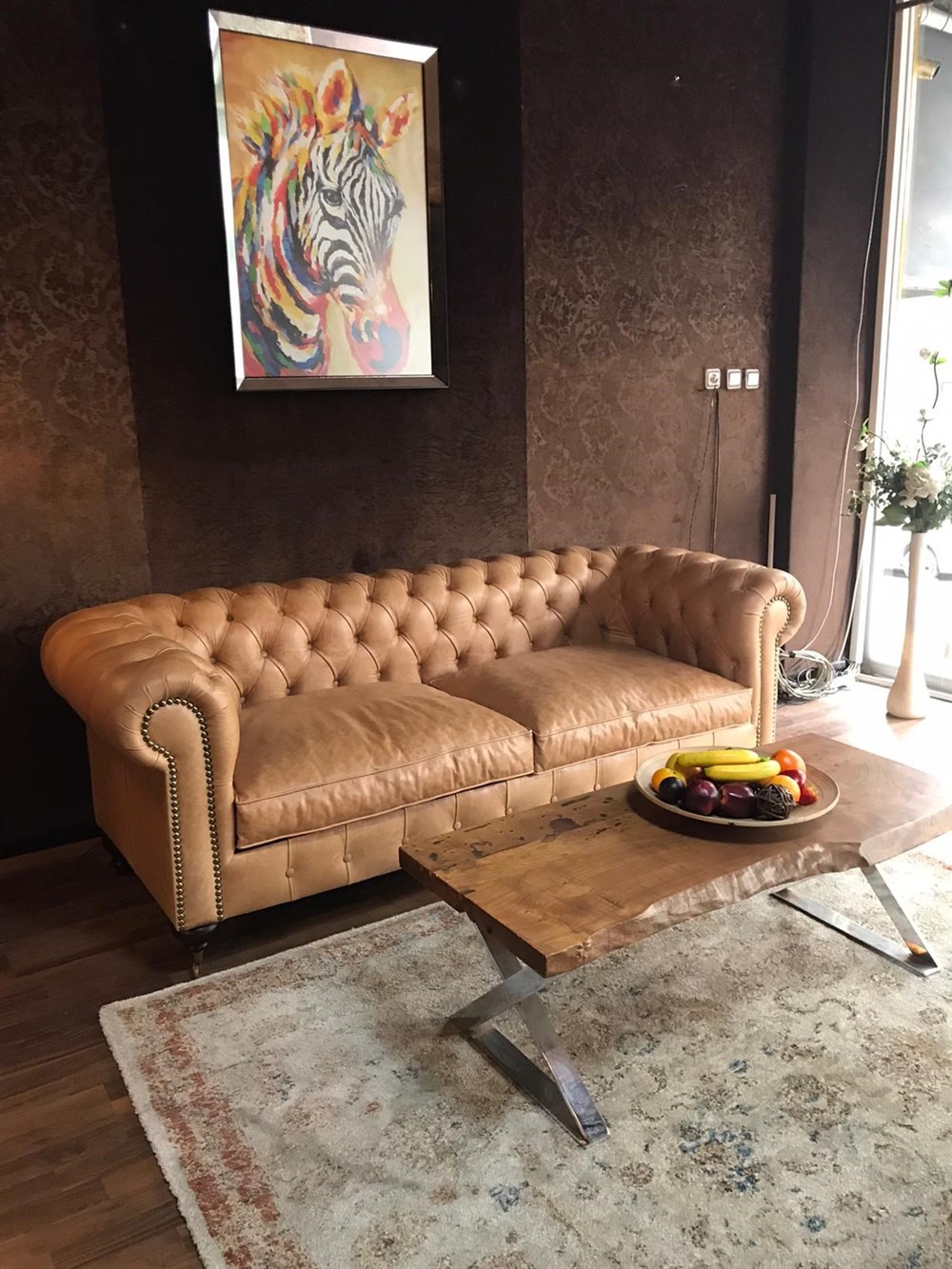 3A BRİSTOL TABA HAKİKİ DERİ CHESTERFİELD