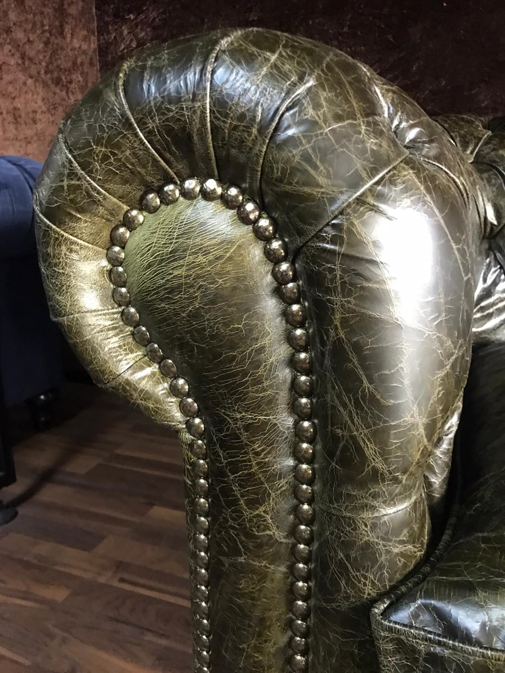 3A GREEN OLD NAWY HAKİKİ DERİ CHESTERFİELD 