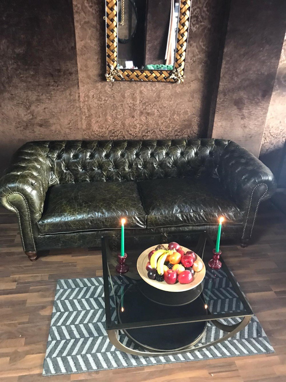 3A GREEN OLD NAWY HAKİKİ DERİ CHESTERFİELD 