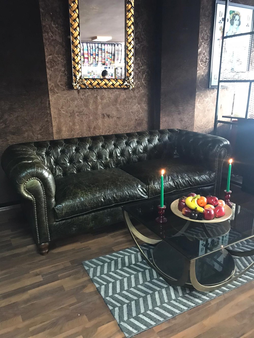 3A GREEN OLD NAWY HAKİKİ DERİ CHESTERFİELD 