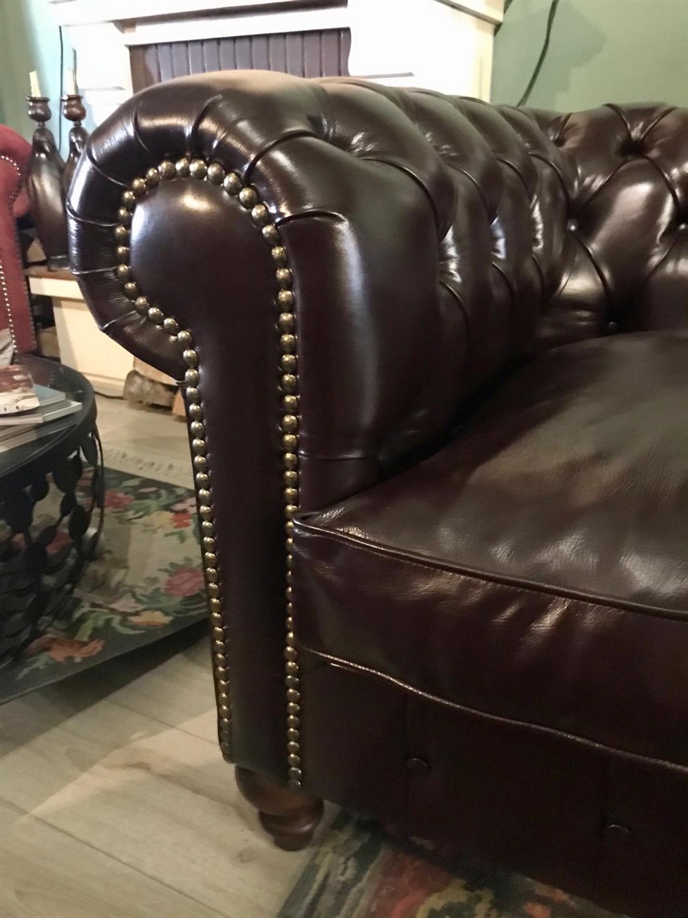 3A HAKİİ DERİ YAĞ YEŞİLİ CHESTERFİELD