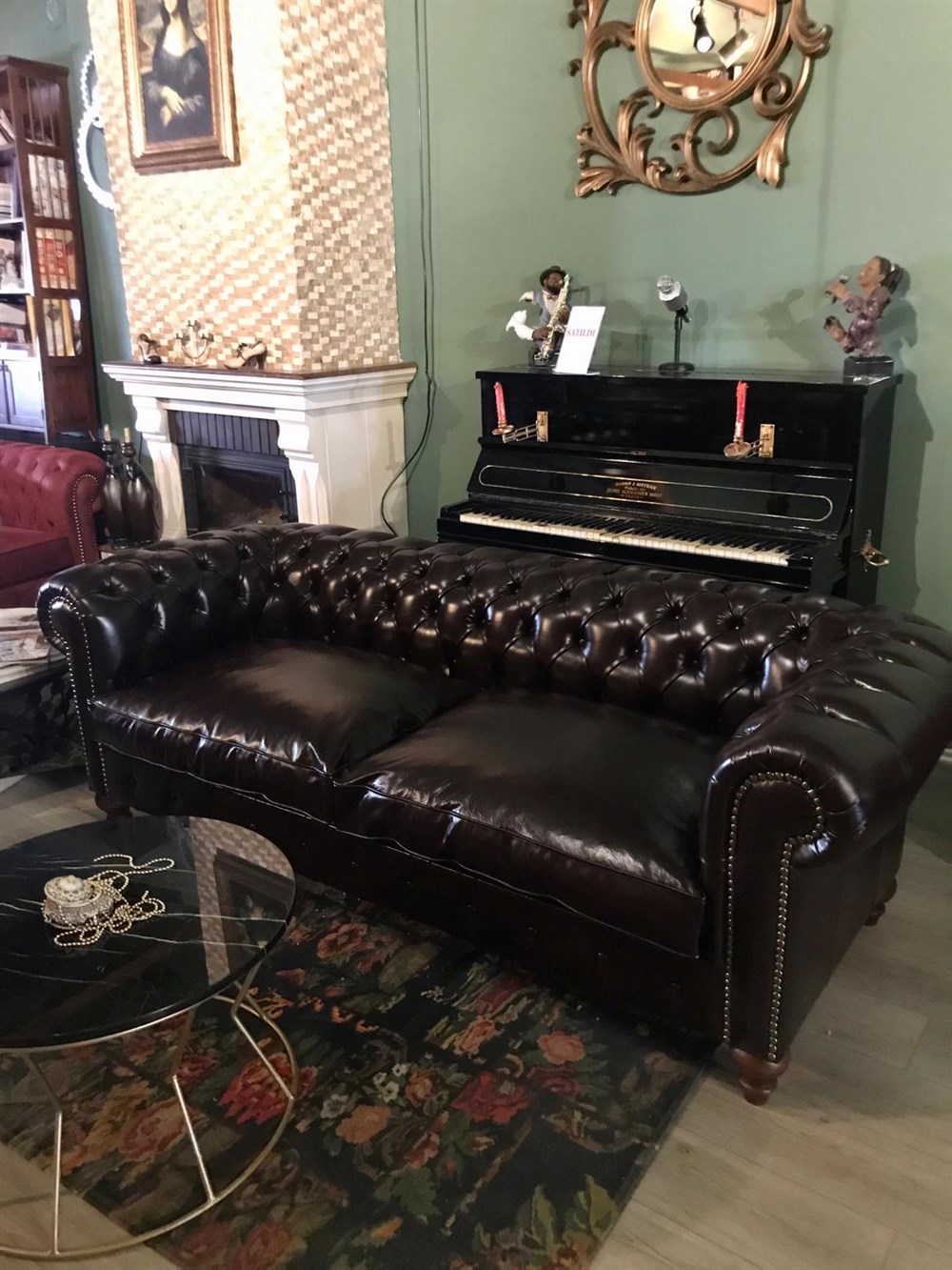 3A HAKİİ DERİ YAĞ YEŞİLİ CHESTERFİELD