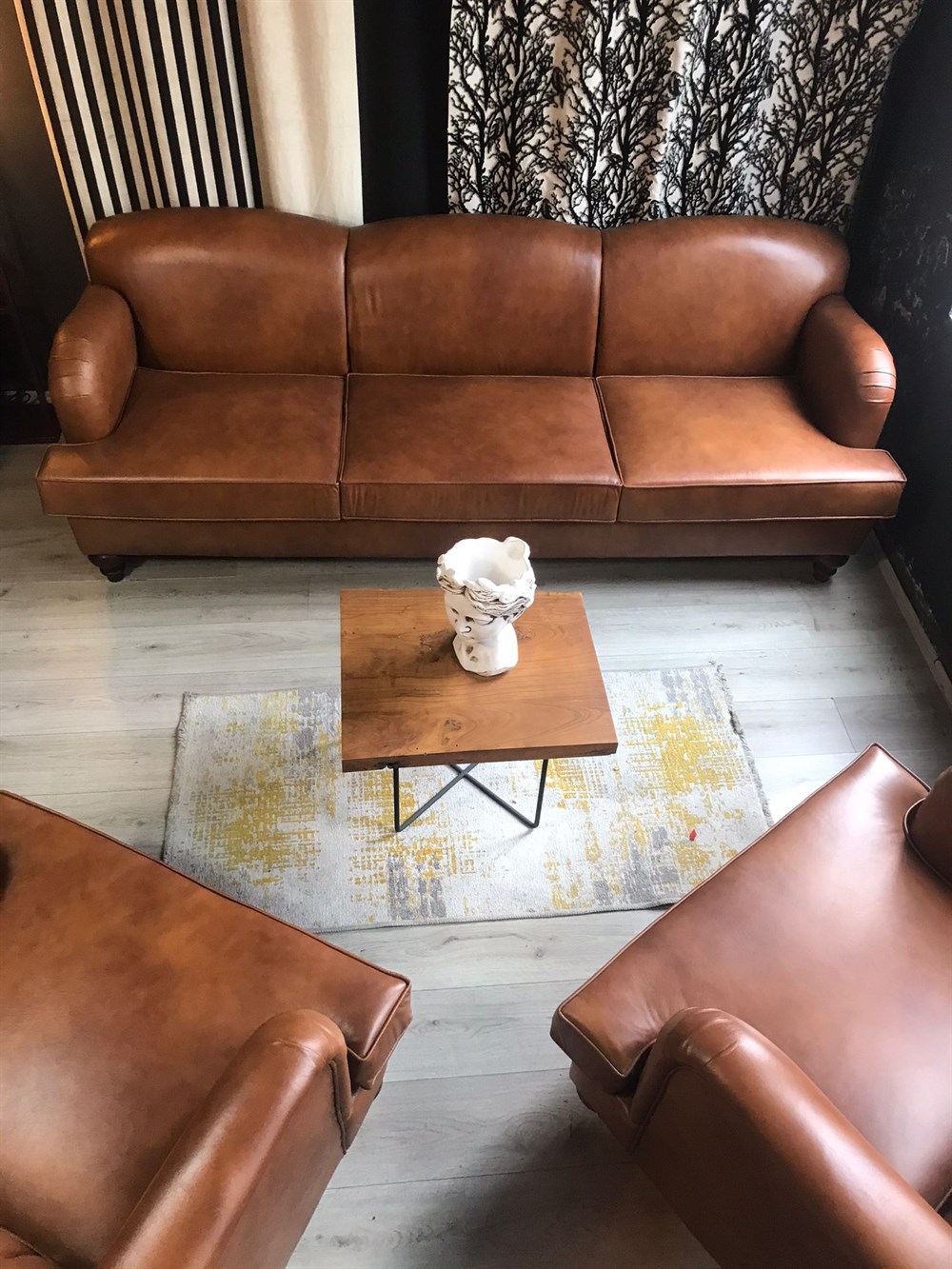 3A  HAKİKİ DERİ KİNG EDWARD İTALİAN SOFA 3+1+1